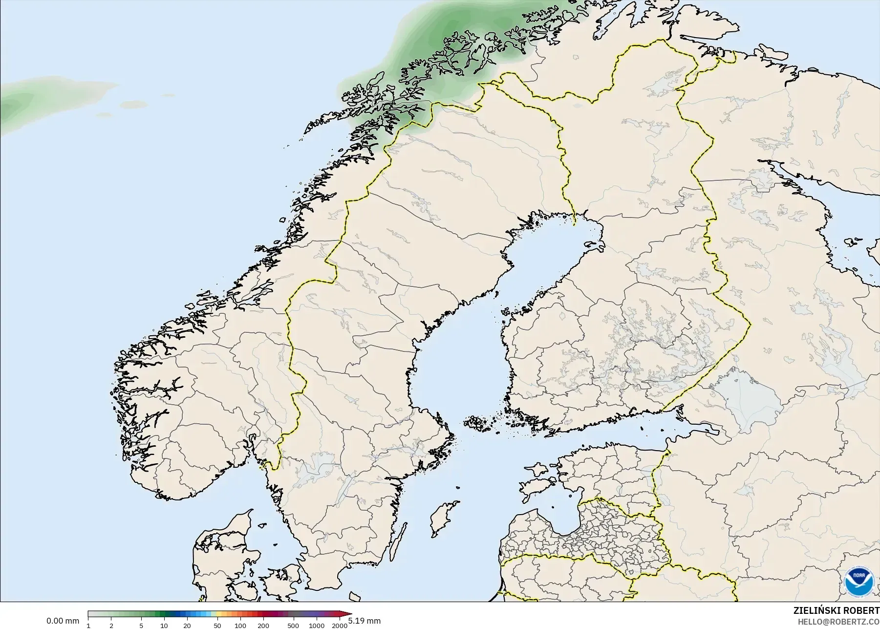 GFS model - İskandinavya, Yağış Birikimi