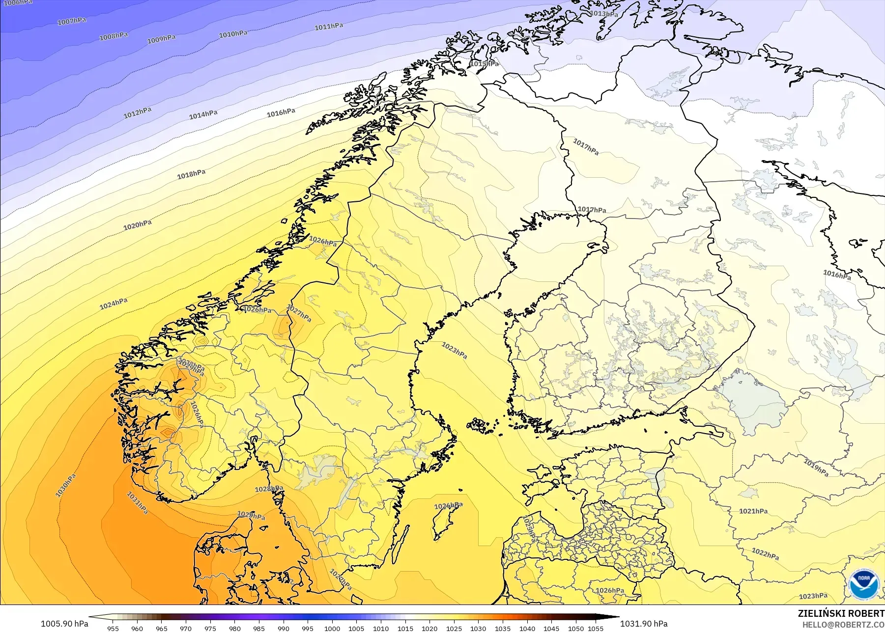 GFS model - İskandinavya, Basınç