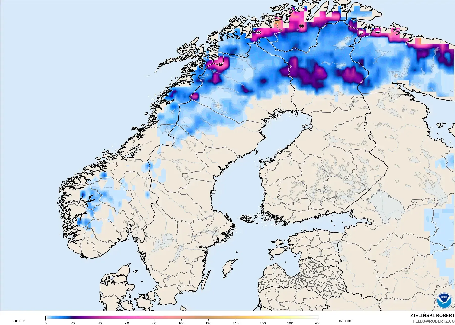 GFS model - İskandinavya, Kar Kalınlığı
