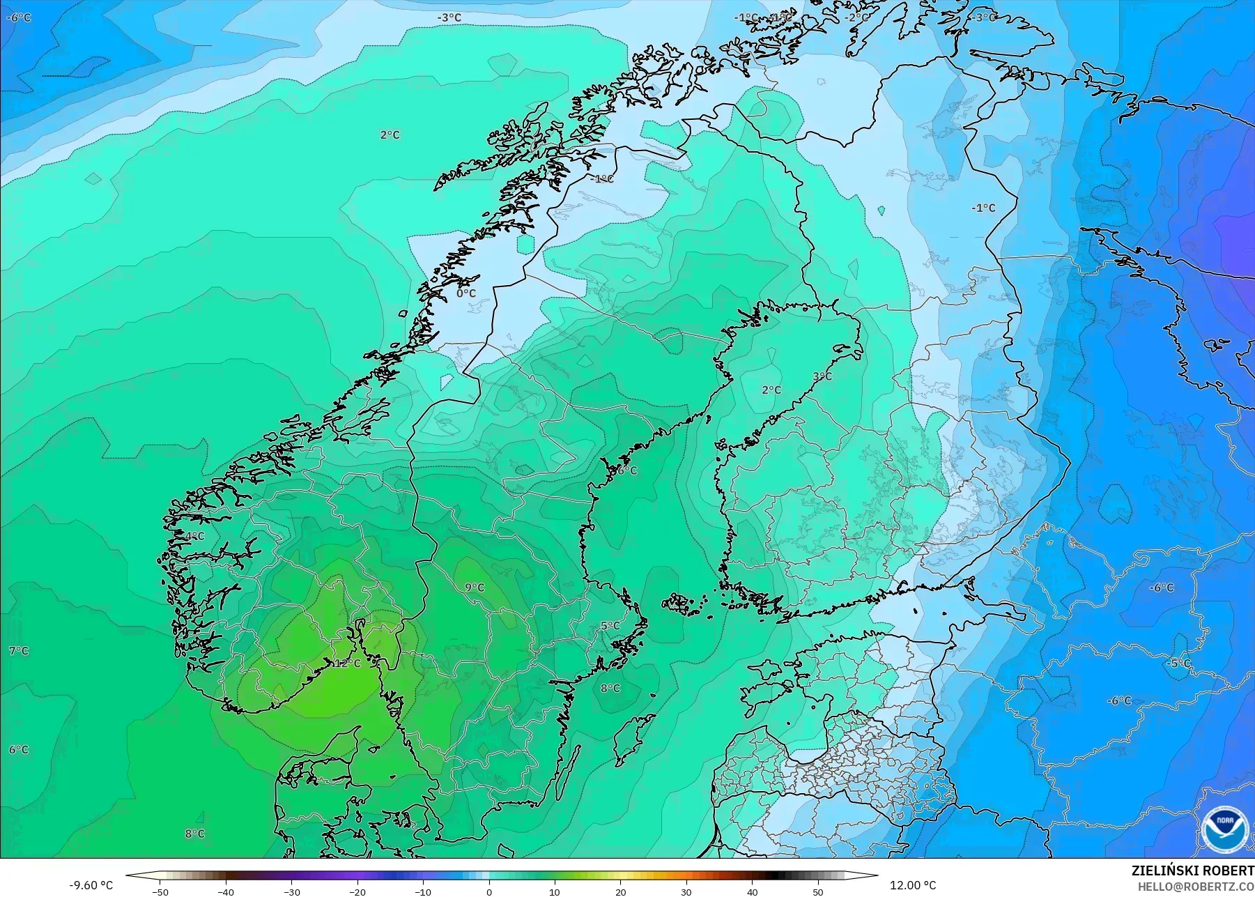 GFS model - İskandinavya, 850 hPa Sıcaklık