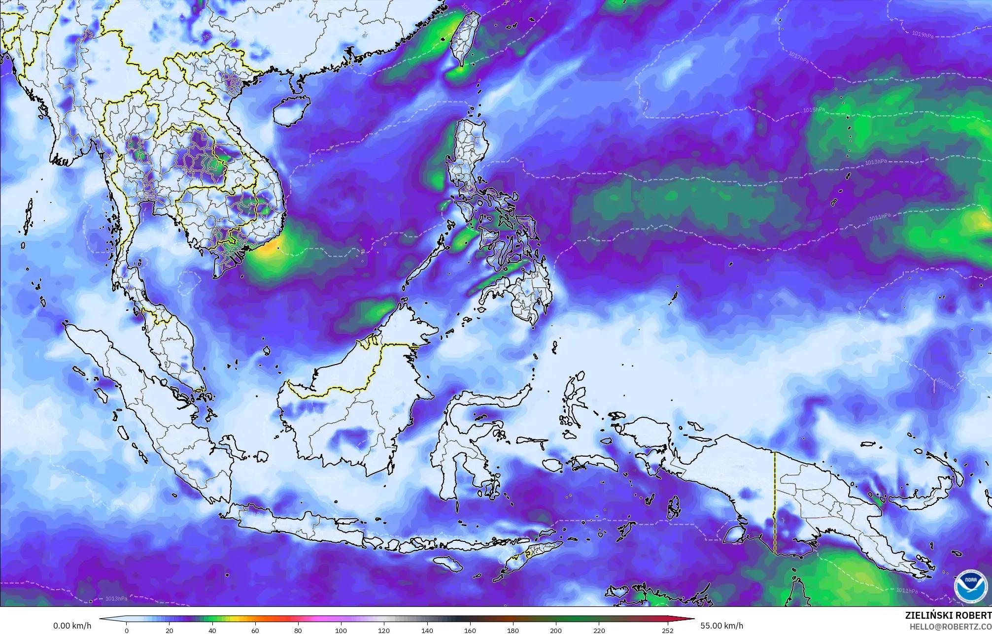 GFS model - Güneydoğu Asya, Rüzgâr Esintileri