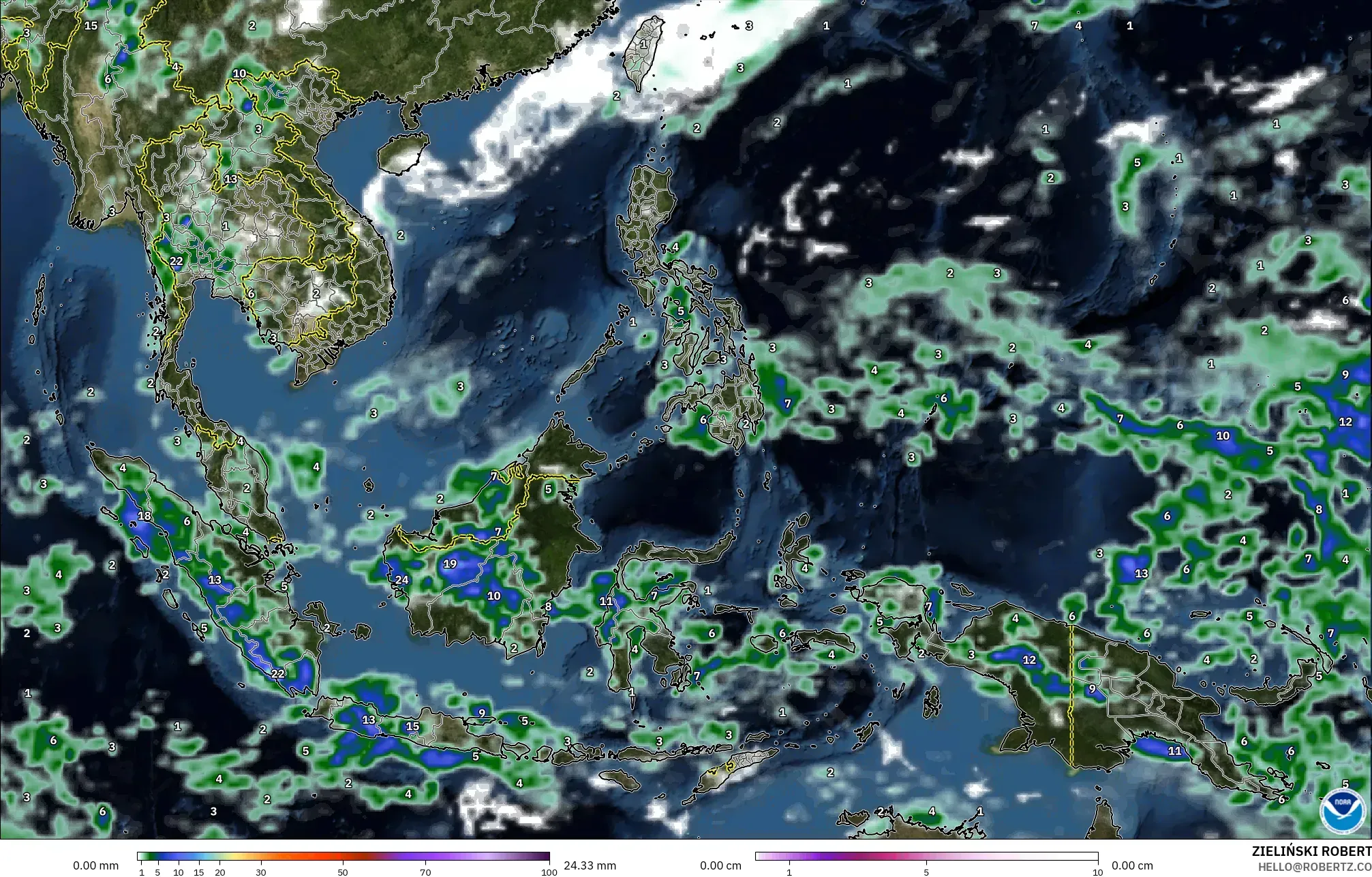 GFS model - Güneydoğu Asya, Yağış, Bulut ve Basınç