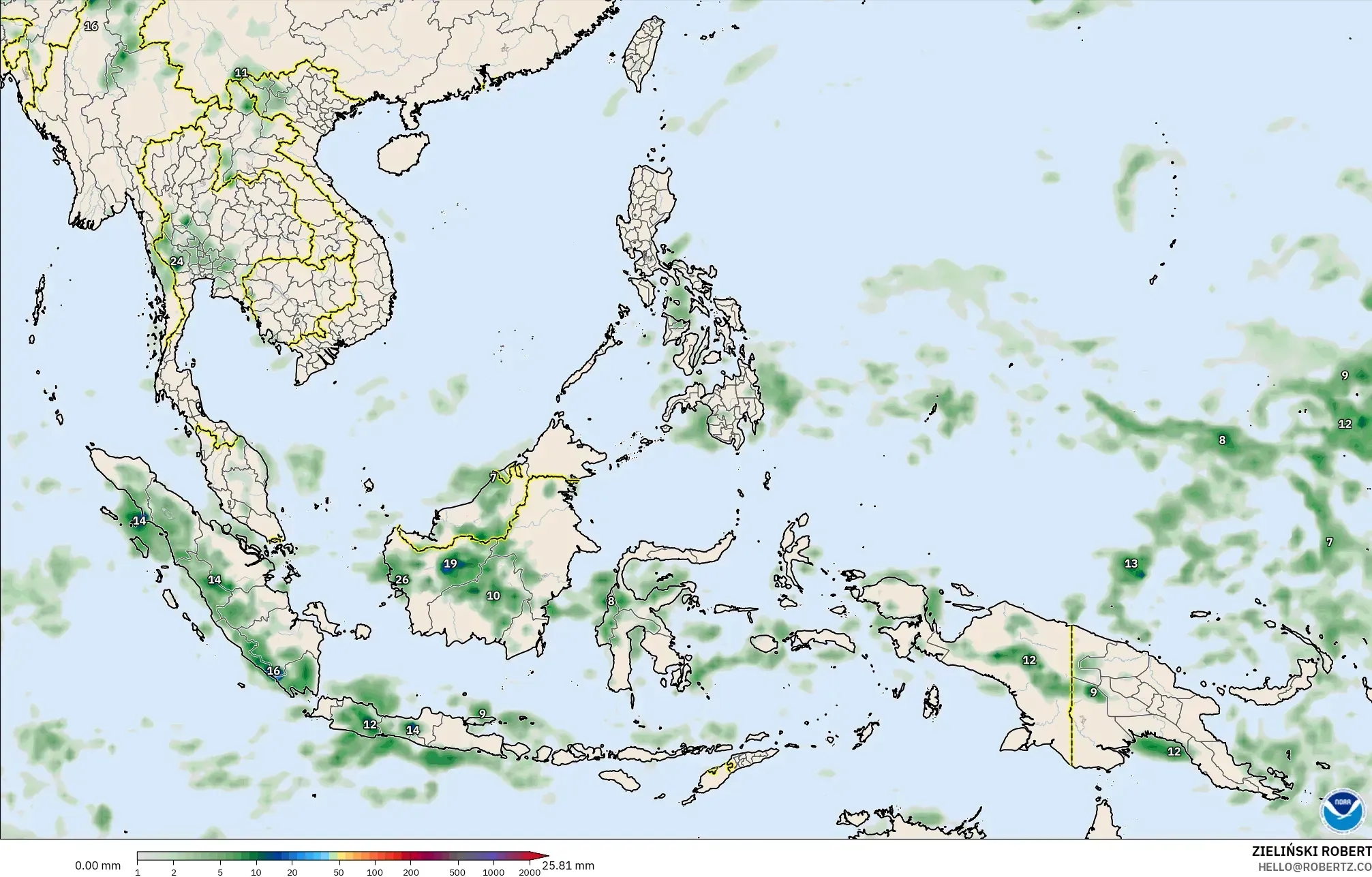 GFS model - Güneydoğu Asya, Yağış Birikimi