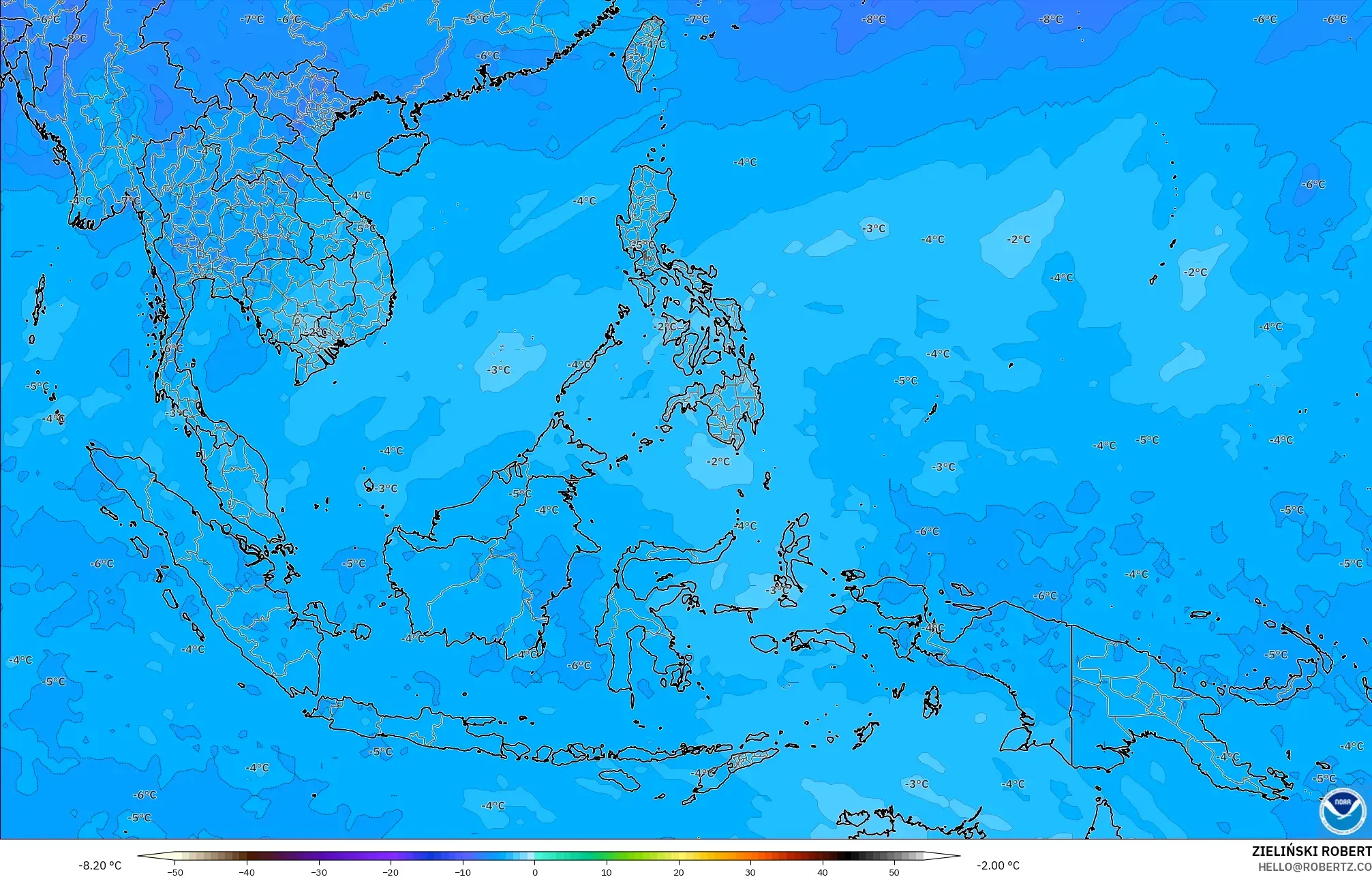 GFS model - Güneydoğu Asya, 500 hPa Sıcaklık
