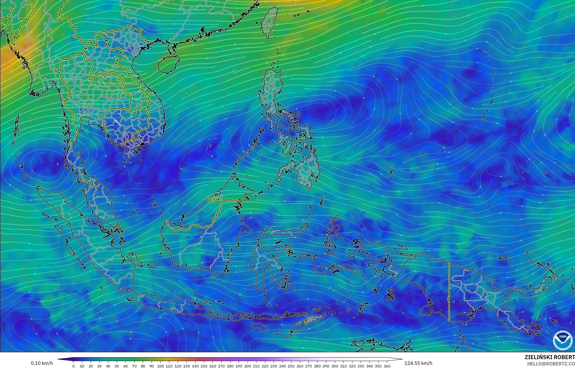 GFS model - Güneydoğu Asya, 300 hPa Rüzgârı (jet)