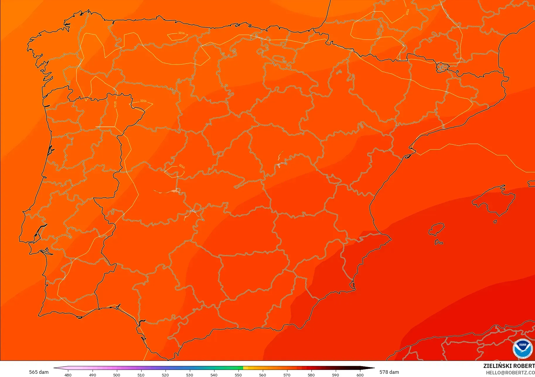 GFS model - İspanya, 500 hPa’da jeopotansiyel yükseklik