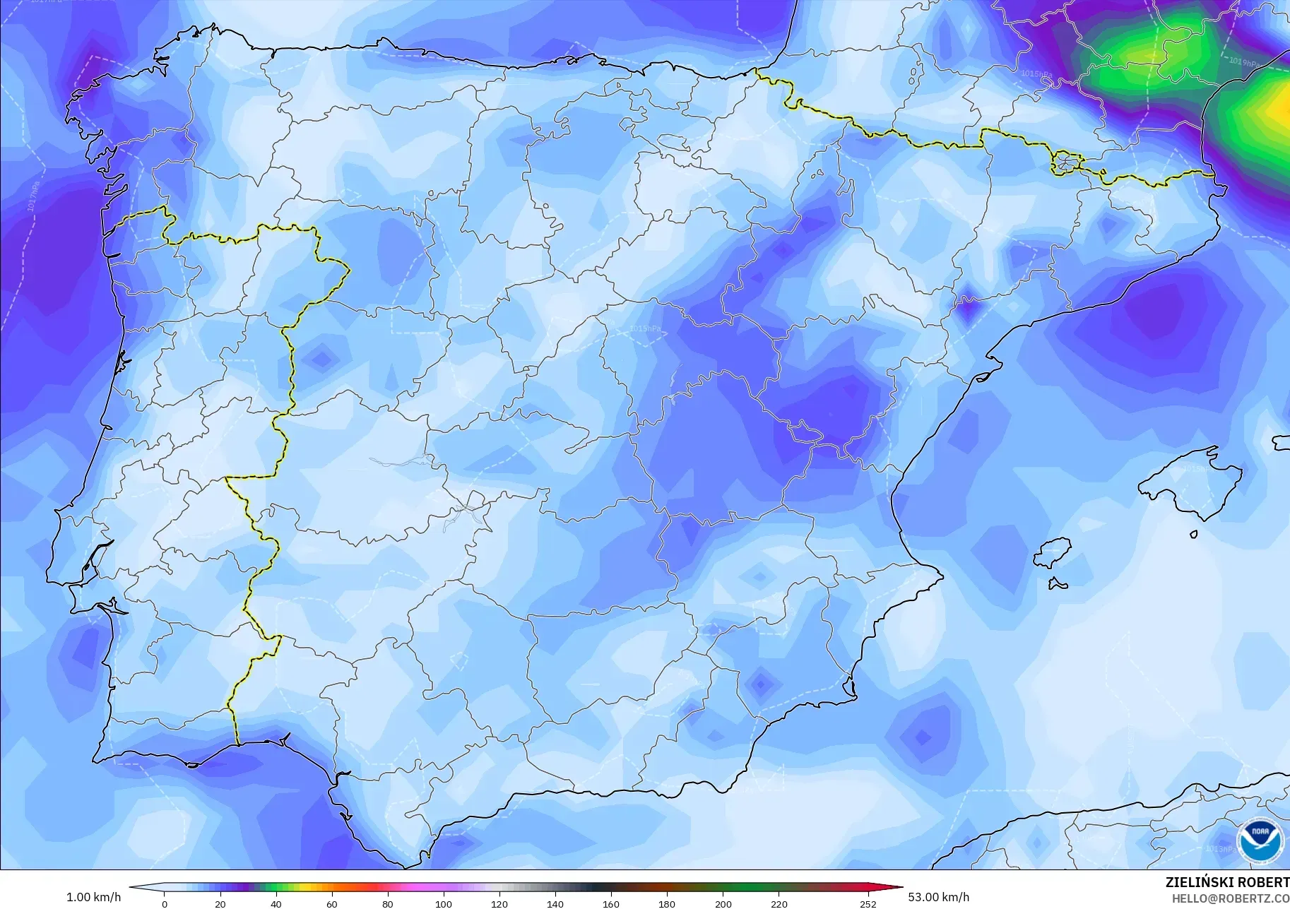 GFS model - İspanya, En Yüksek Rüzgâr