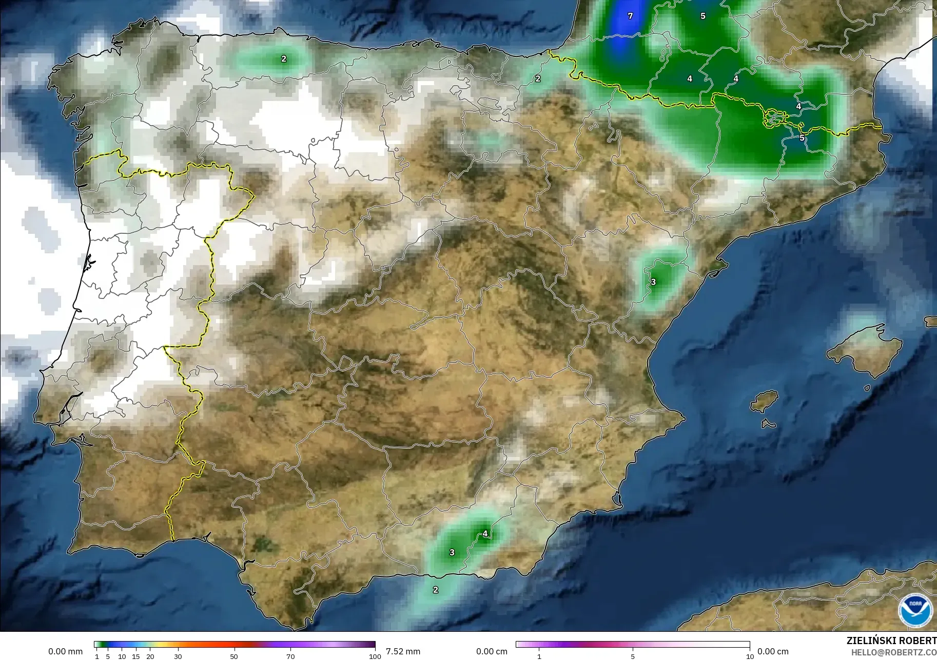 GFS model - İspanya, Yağış, Bulut ve Basınç