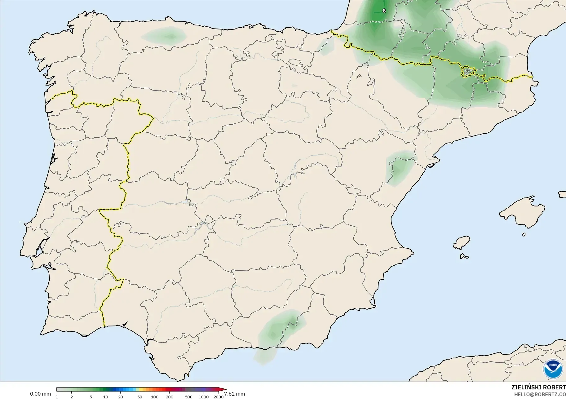 GFS model - İspanya, Yağış Birikimi