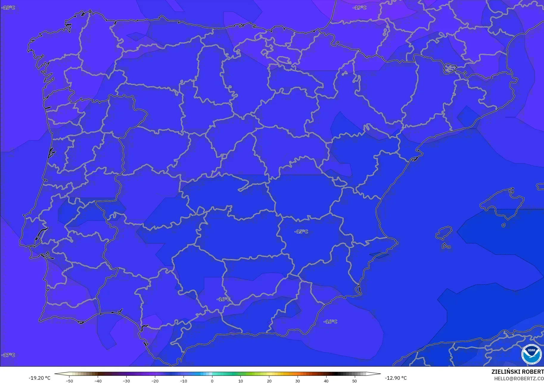 GFS model - İspanya, 500 hPa Sıcaklık
