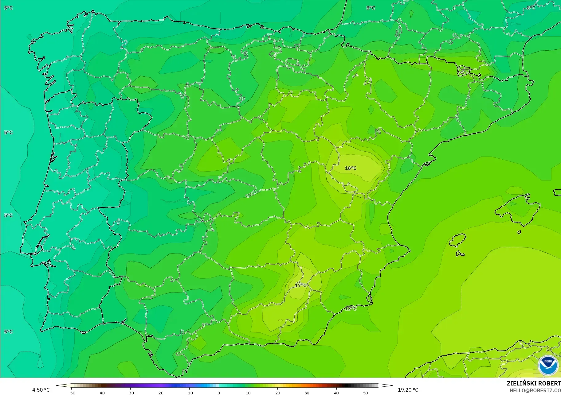 GFS model - İspanya, 850 hPa Sıcaklık