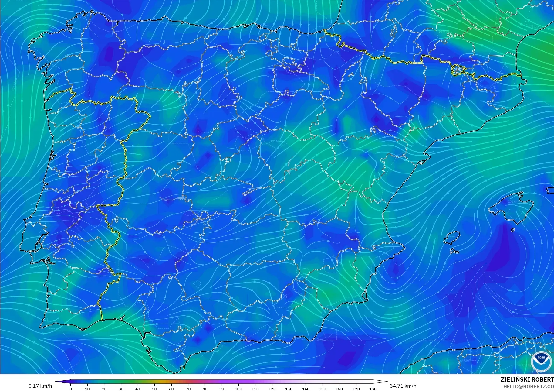 GFS model - İspanya, 10 m Rüzgâr