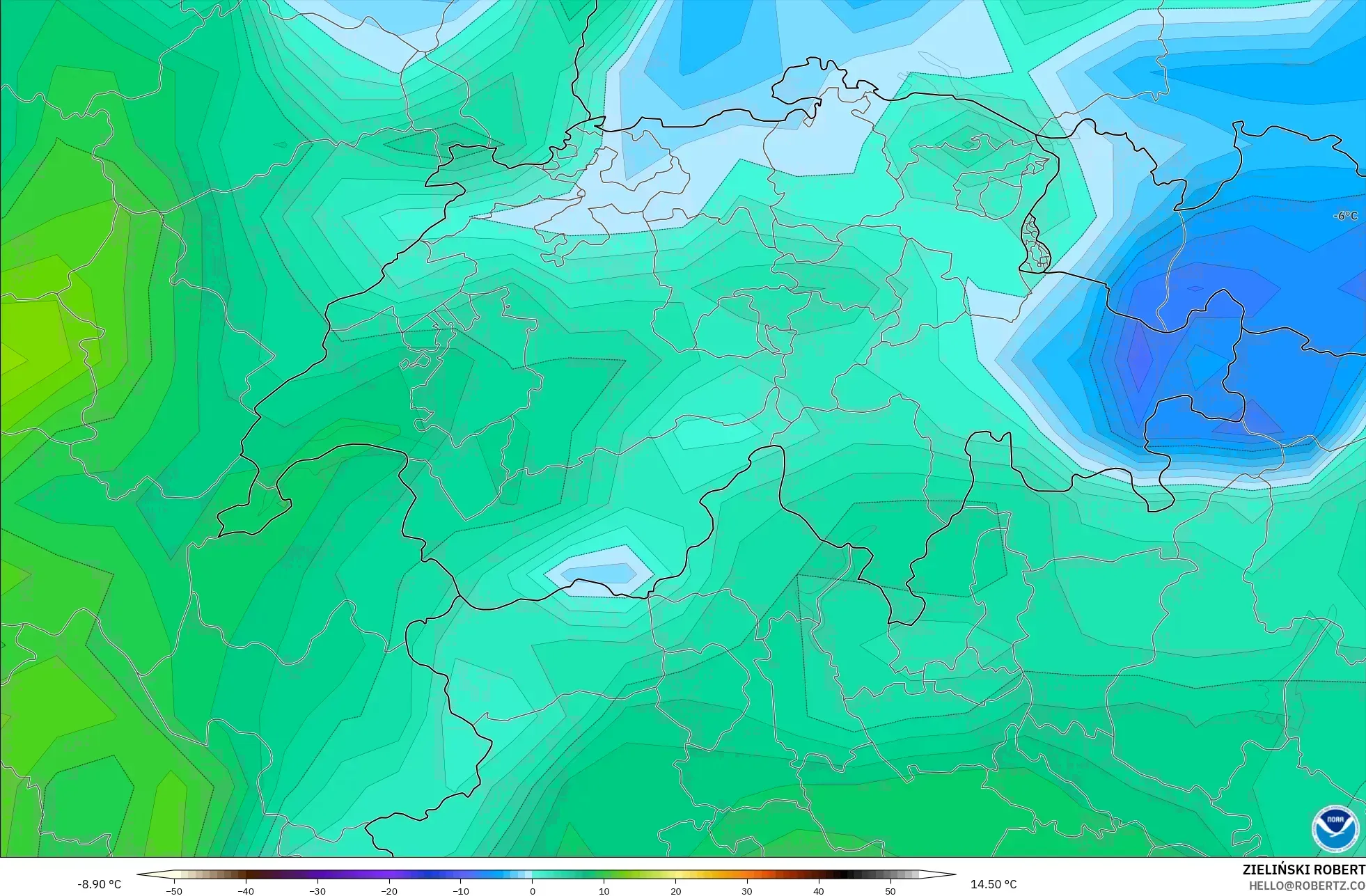 GFS model - İsviçre, 2 m Çiy Noktası