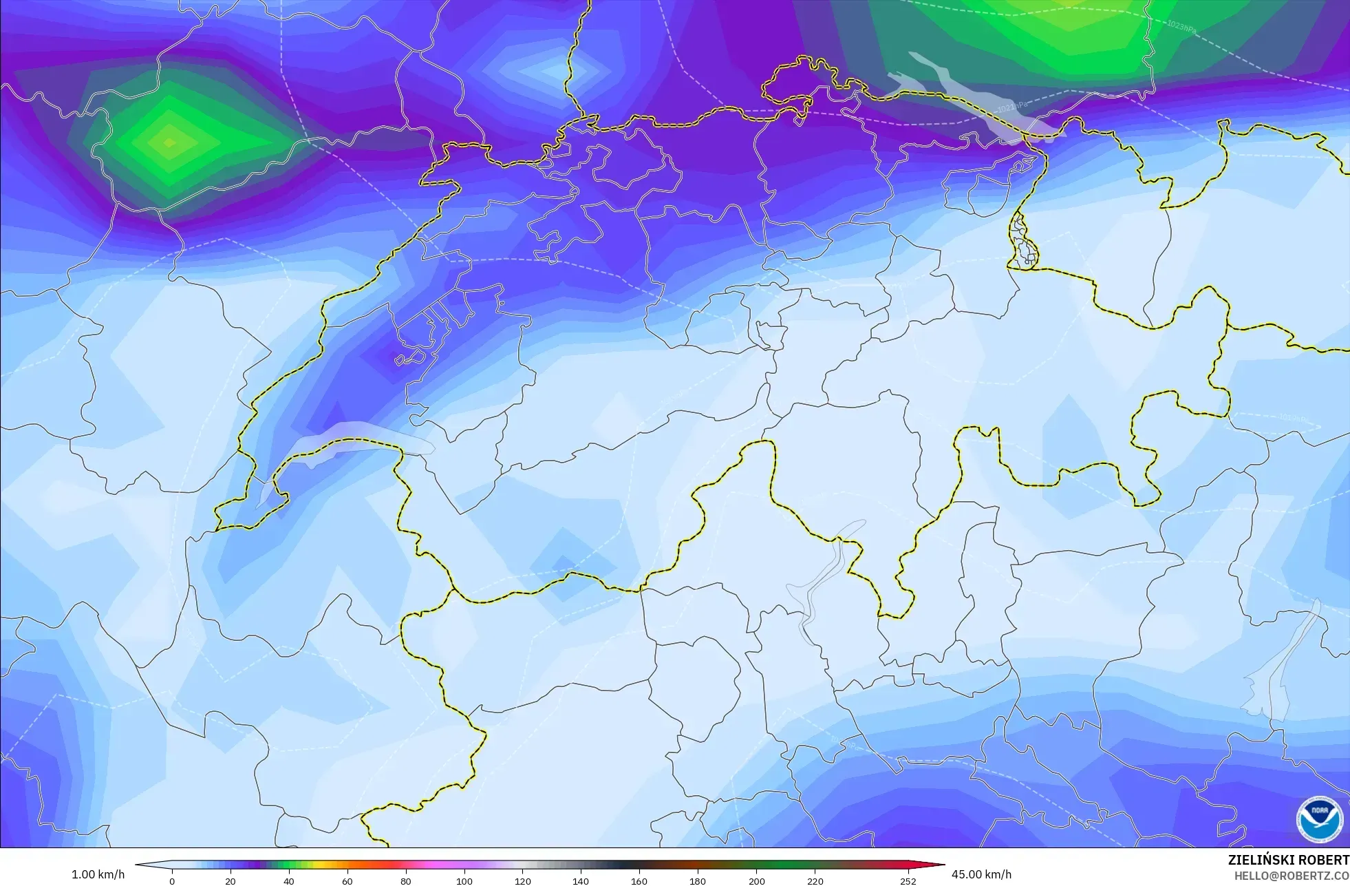 GFS model - İsviçre, Rüzgâr Esintileri
