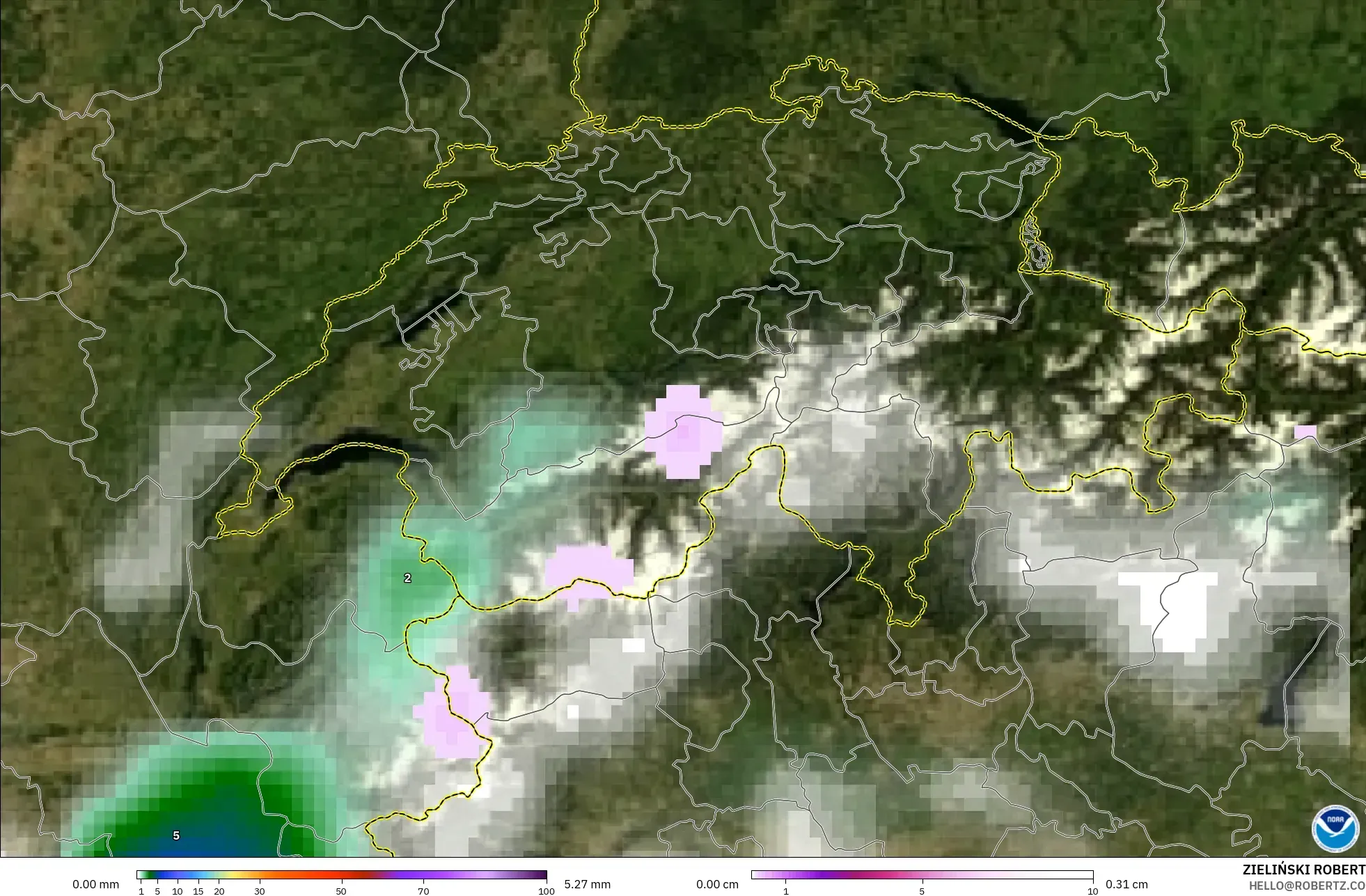 GFS model - İsviçre, Yağış, Bulut ve Basınç
