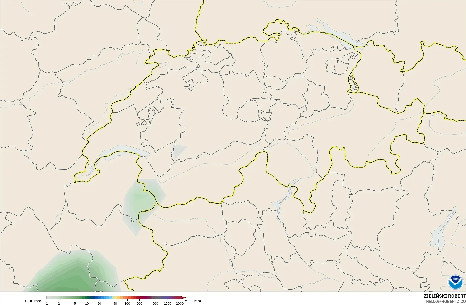 GFS model - İsviçre, Yağış Birikimi