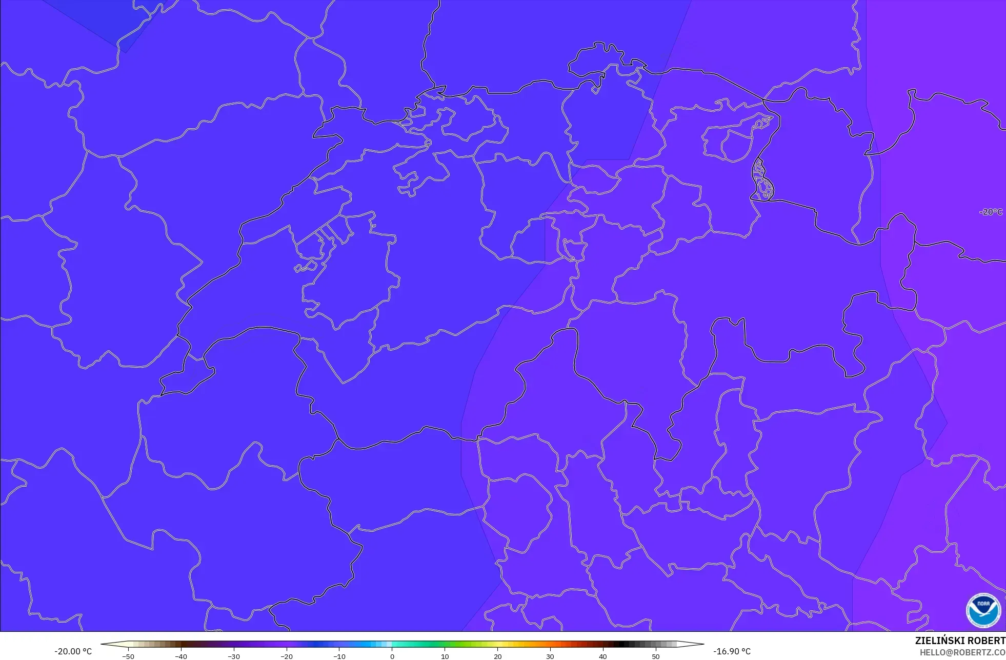 GFS model - İsviçre, 500 hPa Sıcaklık