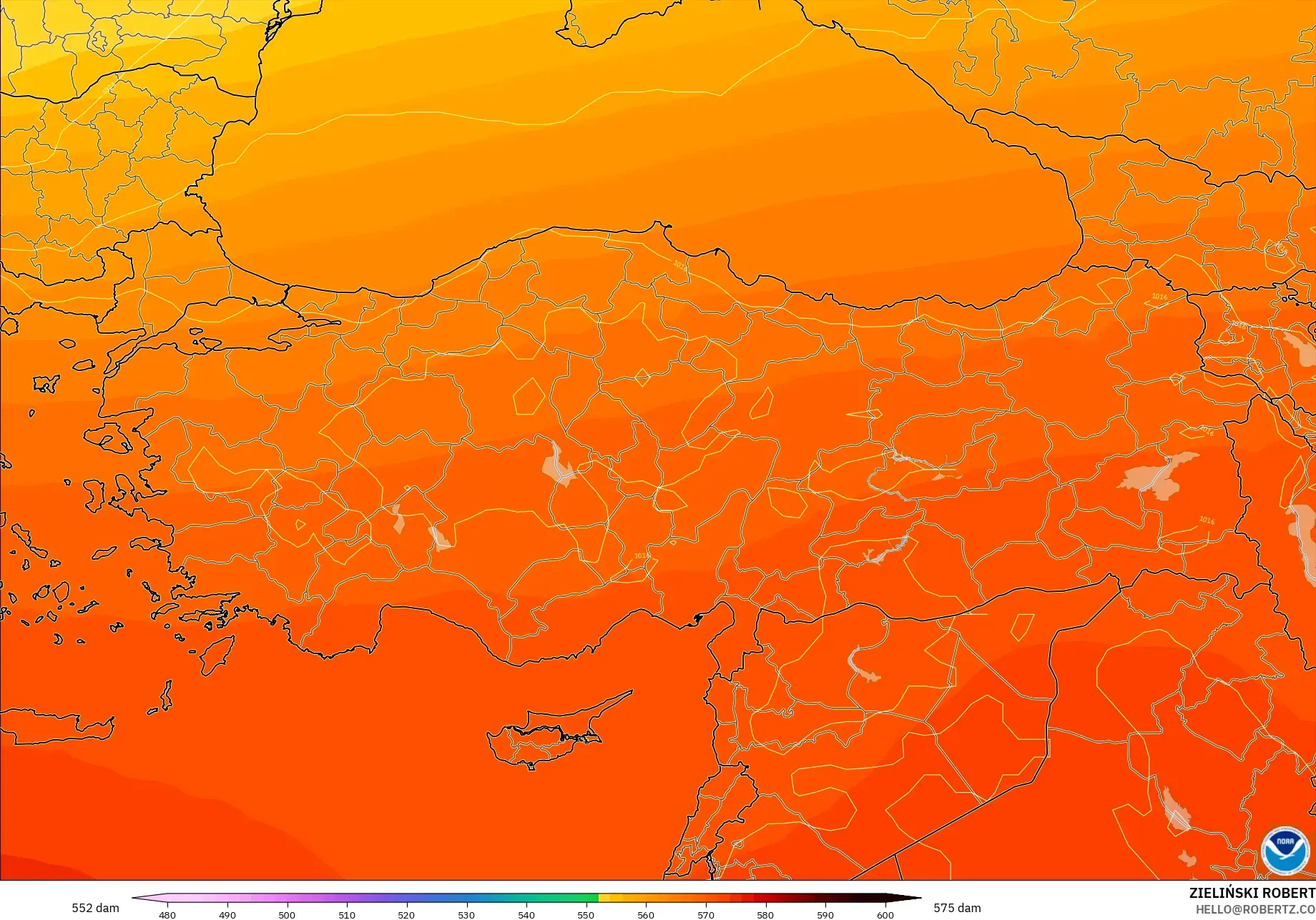GFS model - Türkiye, 500 hPa’da jeopotansiyel yükseklik