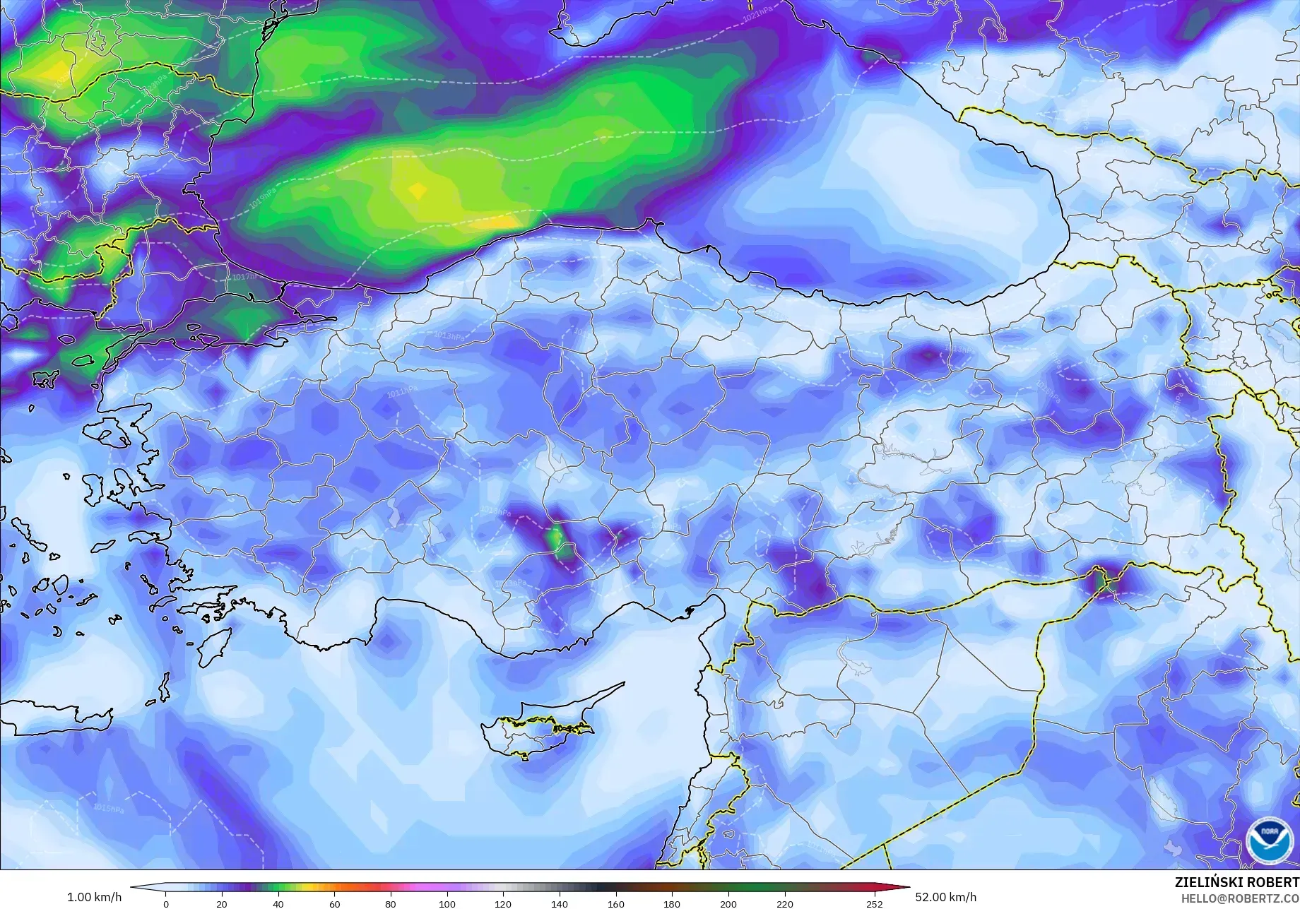 GFS model - Türkiye, En Yüksek Rüzgâr
