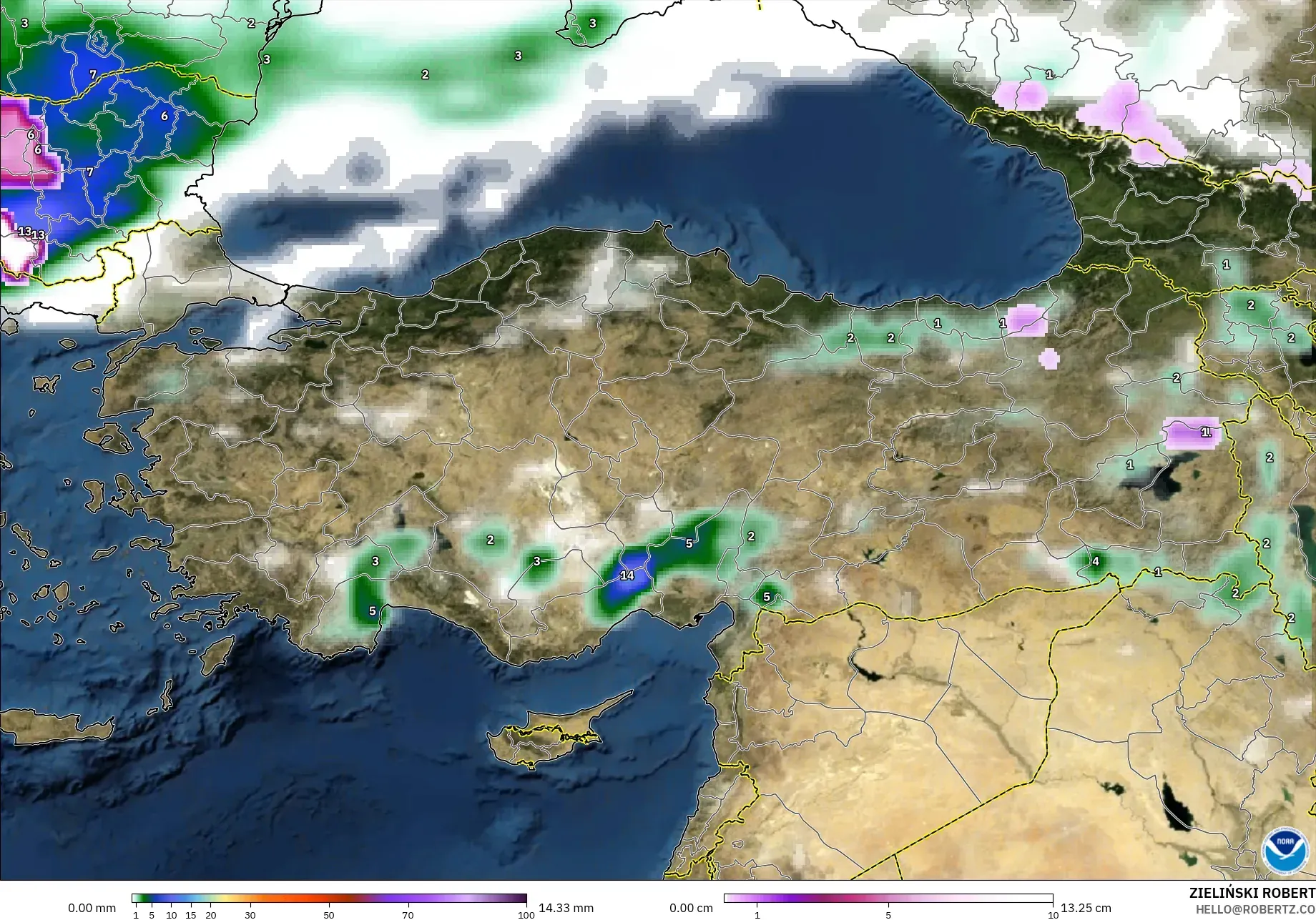 GFS model - Türkiye, Yağış, Bulut ve Basınç