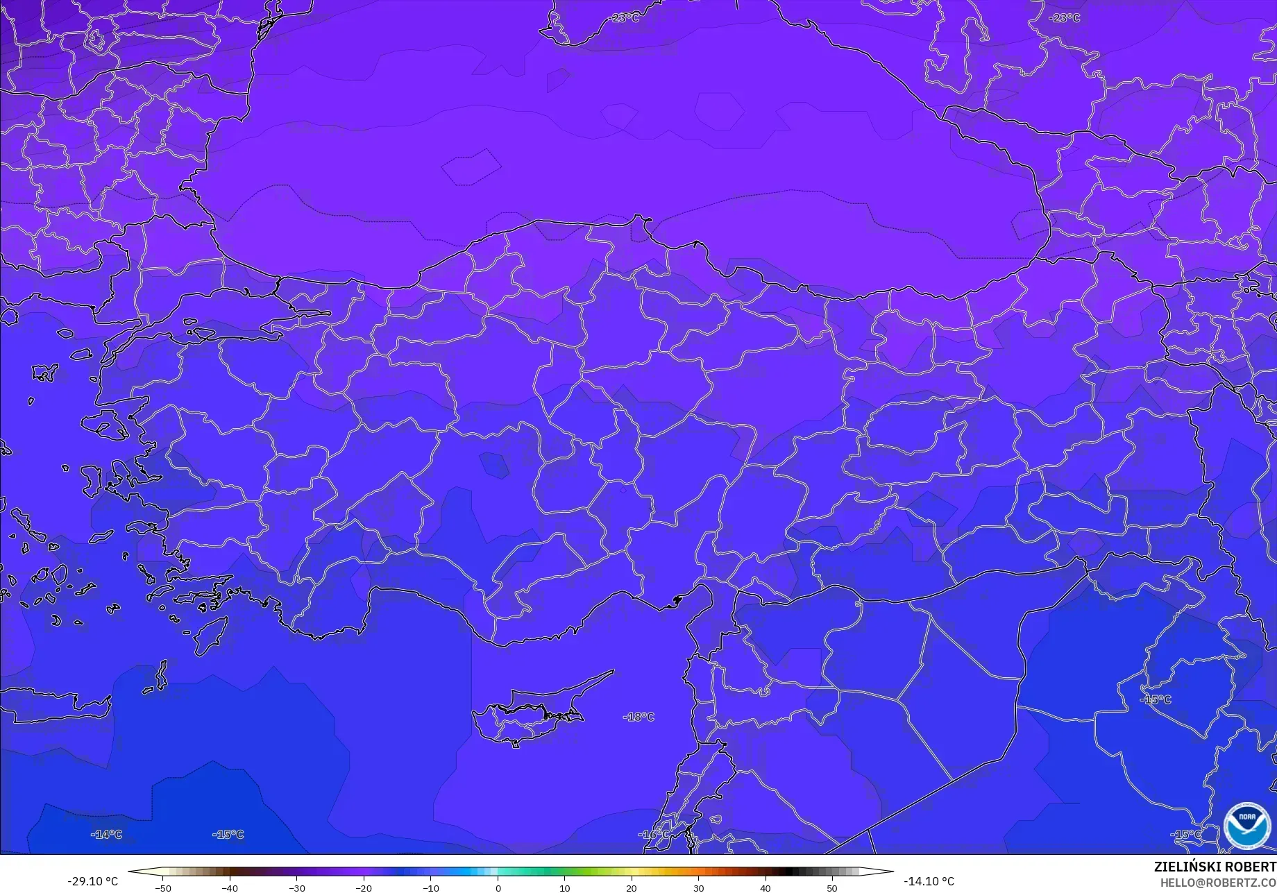 GFS model - Türkiye, 500 hPa Sıcaklık