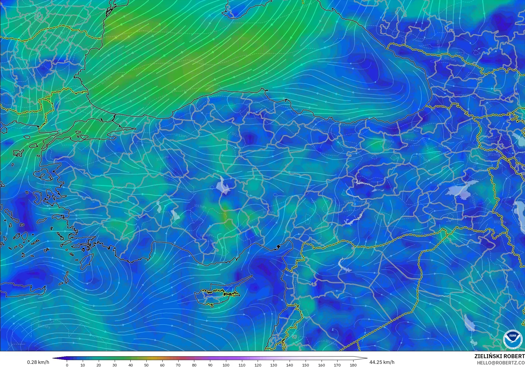 GFS model - Türkiye, 10 m Rüzgâr