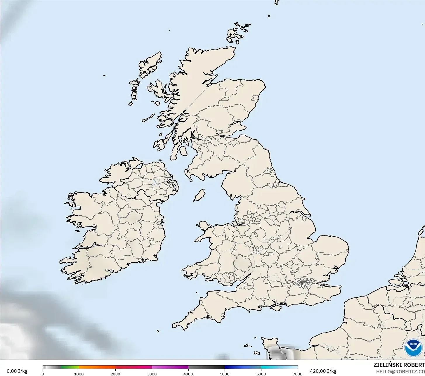 GFS model - Birleşik Krallık, CAPE