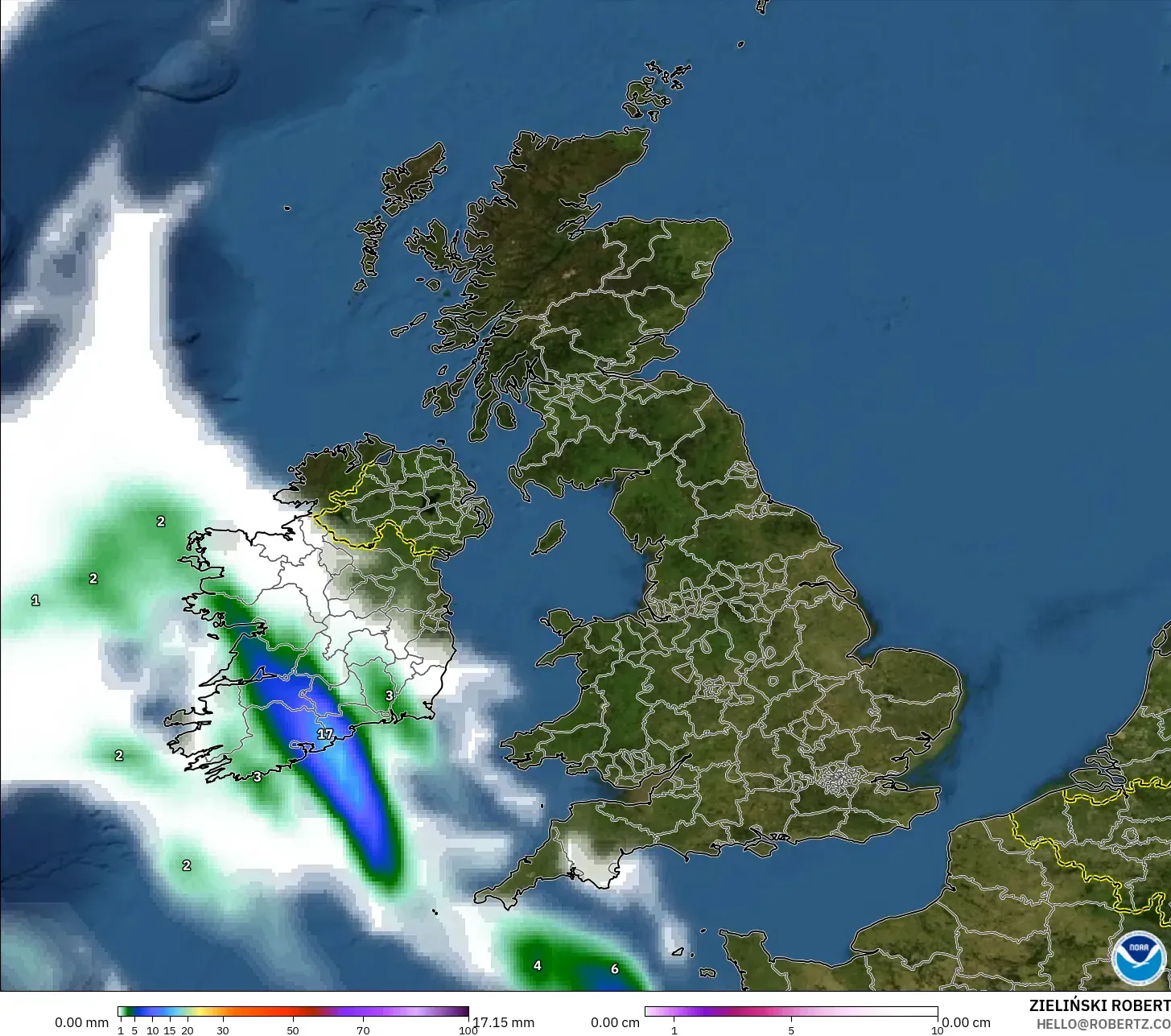 GFS model - Birleşik Krallık, Yağış, Bulut ve Basınç