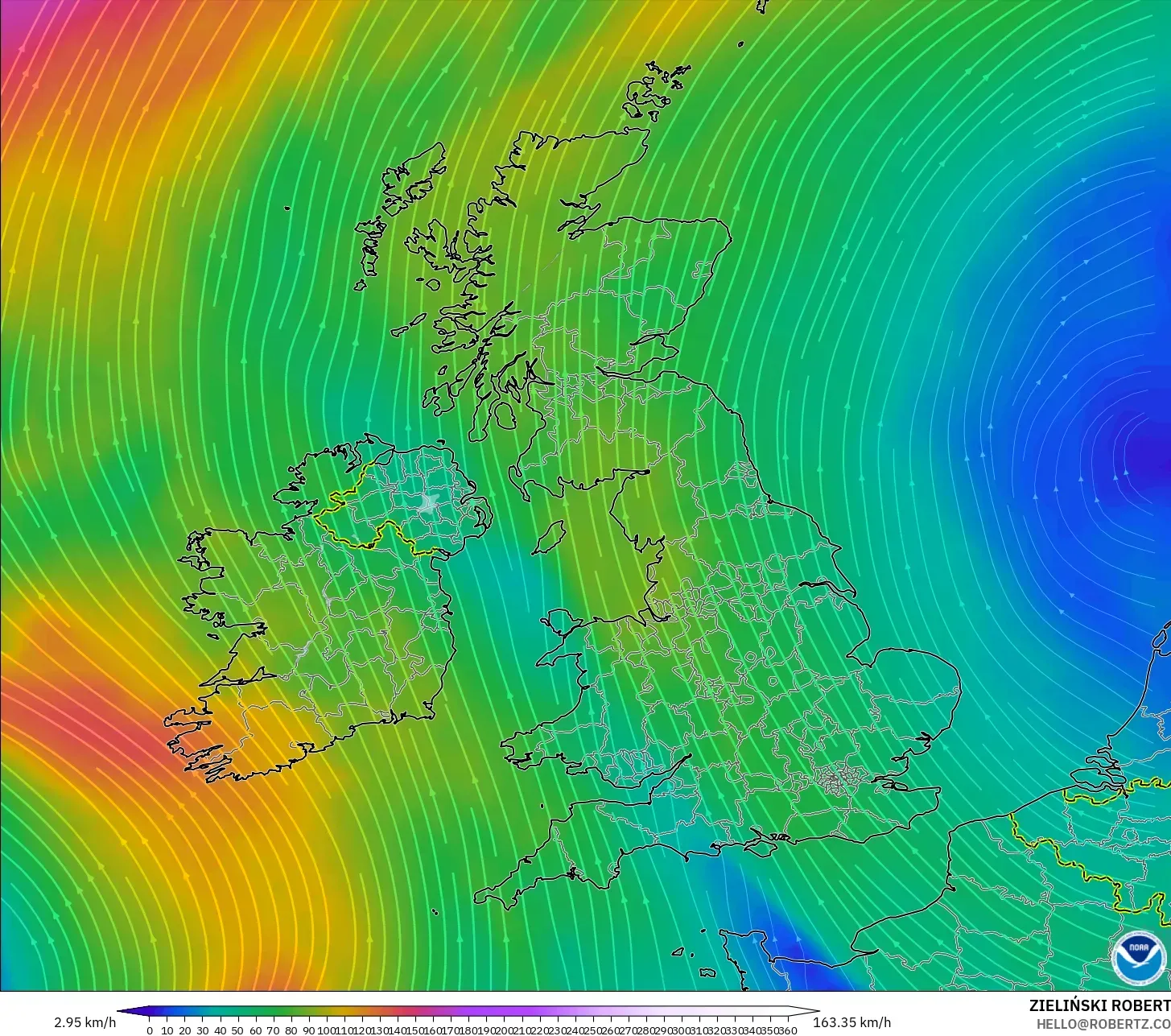 GFS model - Birleşik Krallık, 300 hPa Rüzgârı (jet)