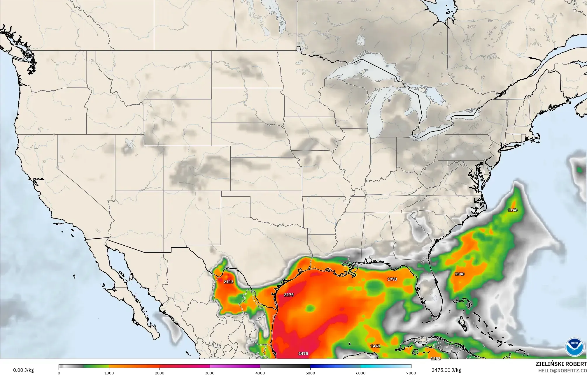 GFS model - Amerika Birleşik Devletleri, CAPE