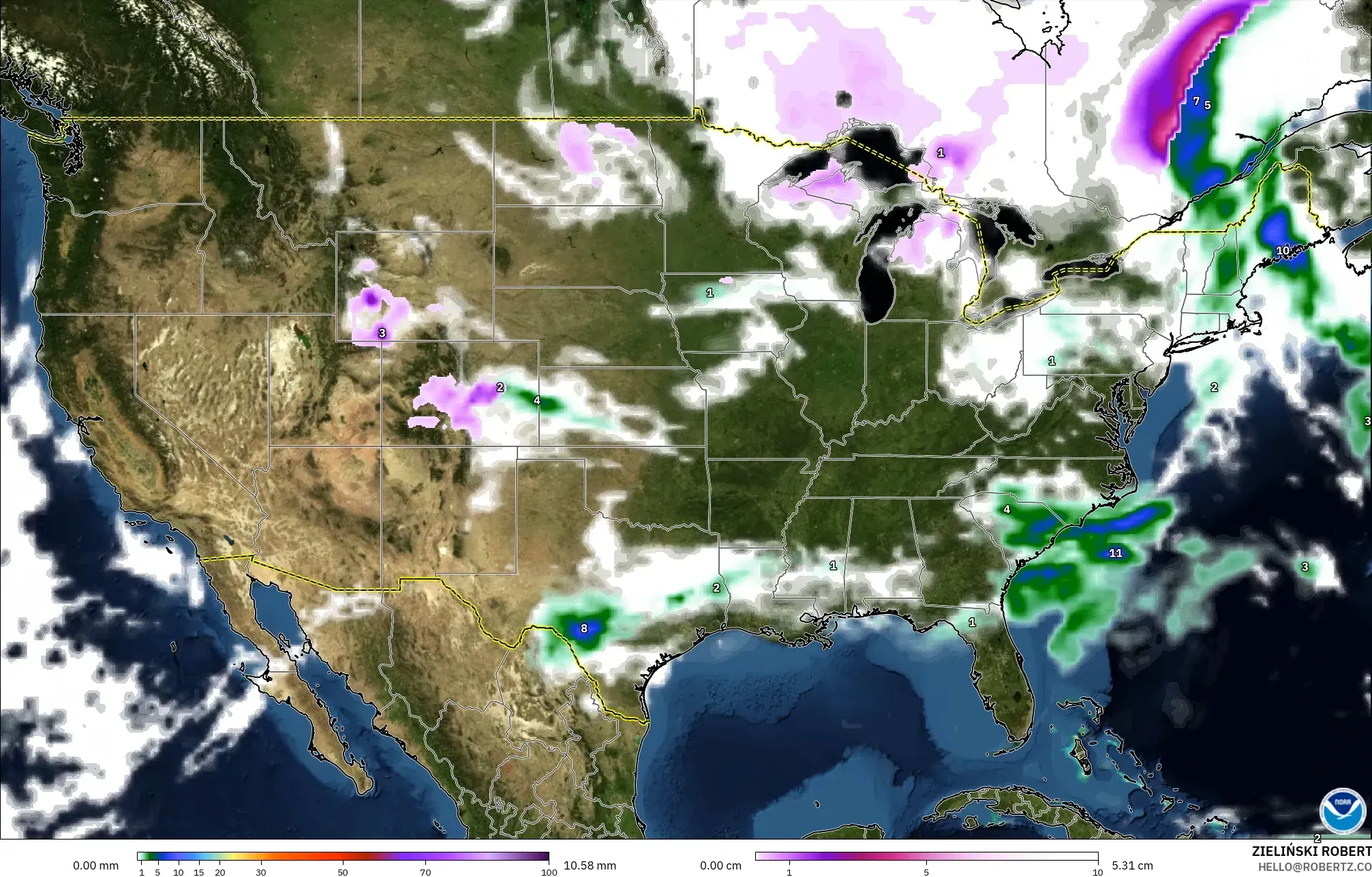 GFS model - Amerika Birleşik Devletleri, Yağış, Bulut ve Basınç