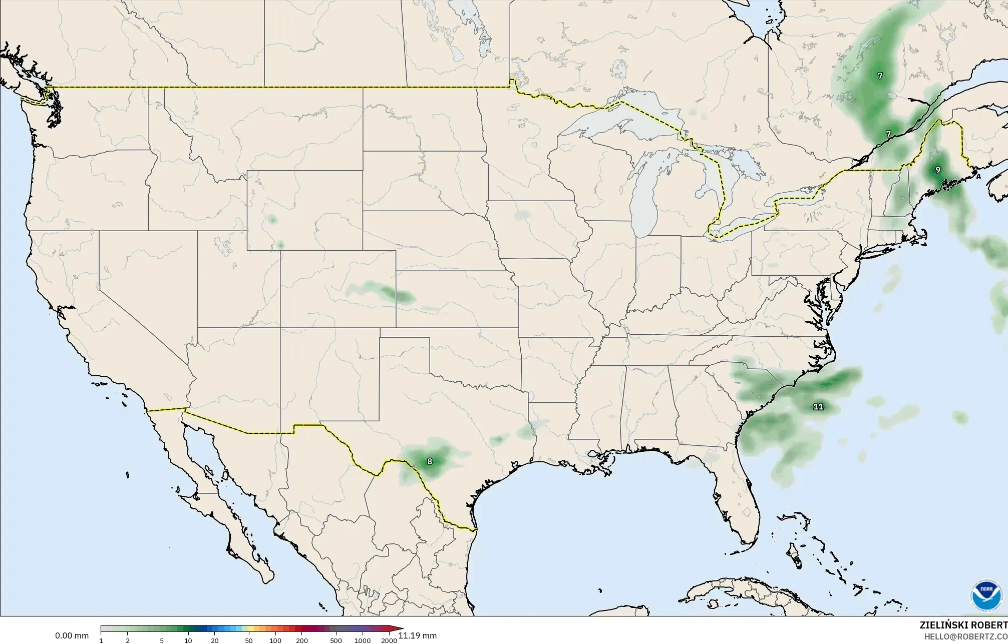 GFS model - Amerika Birleşik Devletleri, Yağış Birikimi