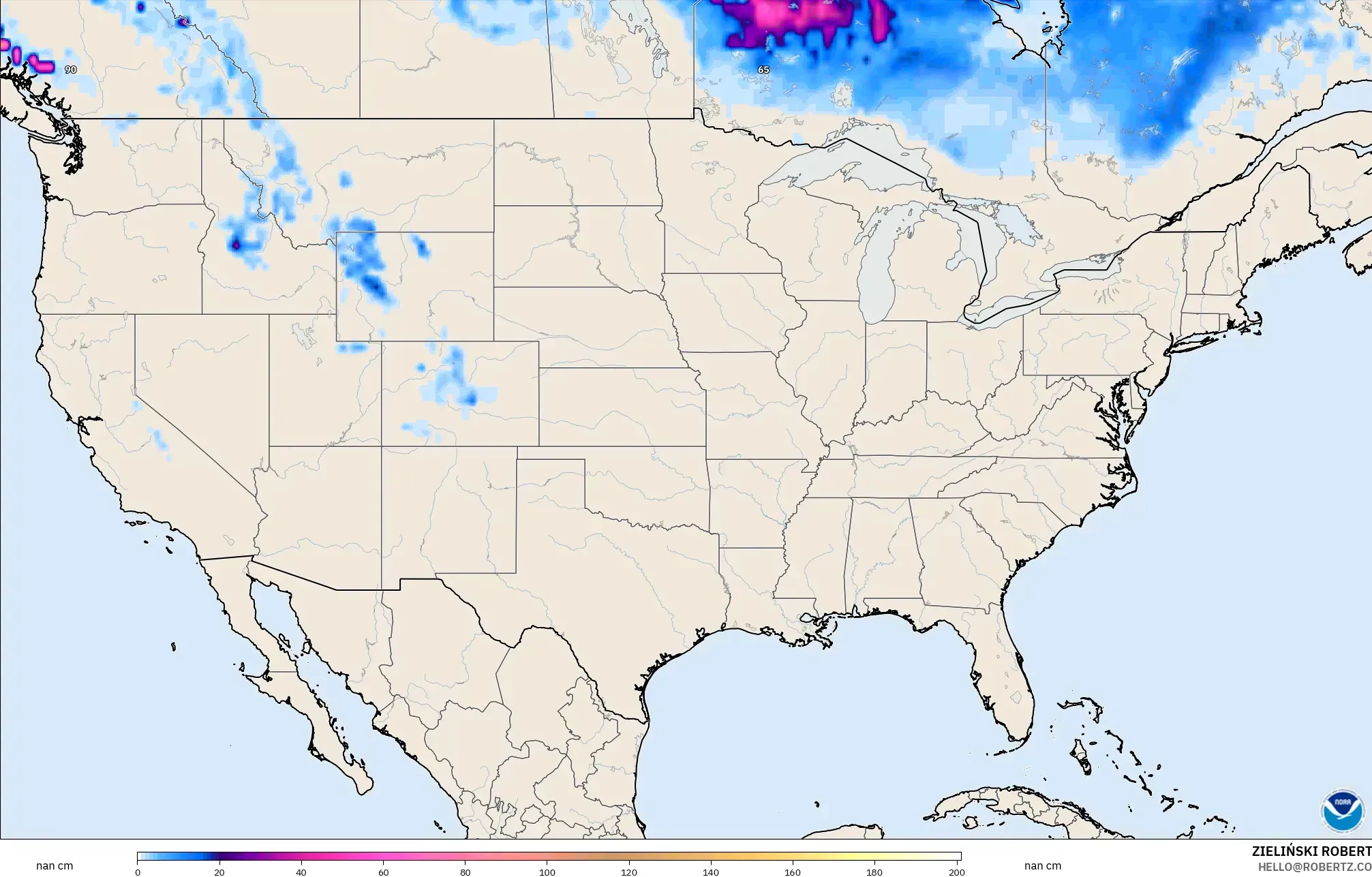 GFS model - Amerika Birleşik Devletleri, Kar Kalınlığı