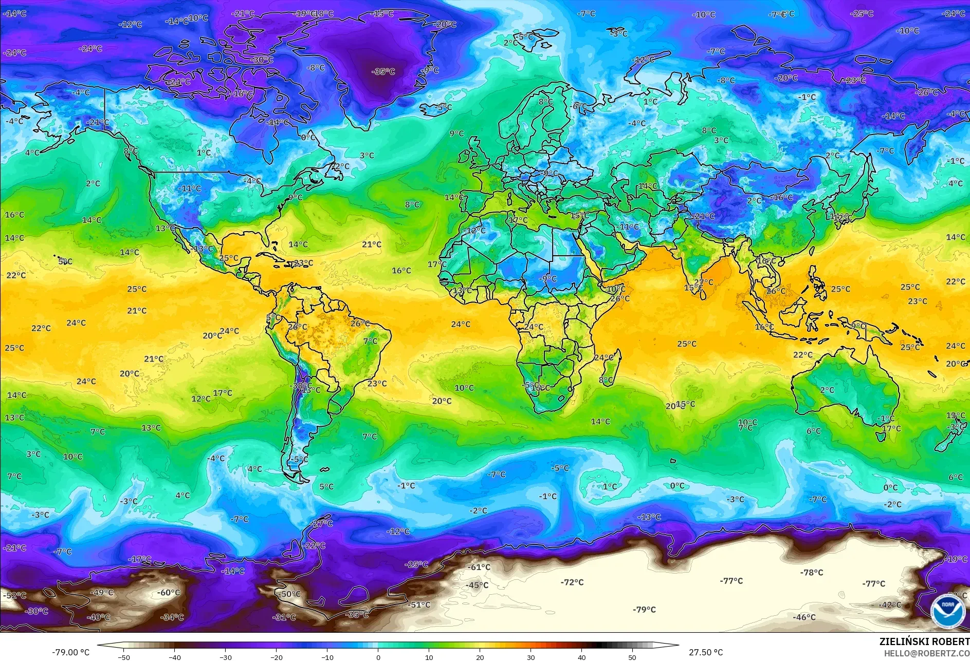 GFS model - Dünya, 2 m Çiy Noktası