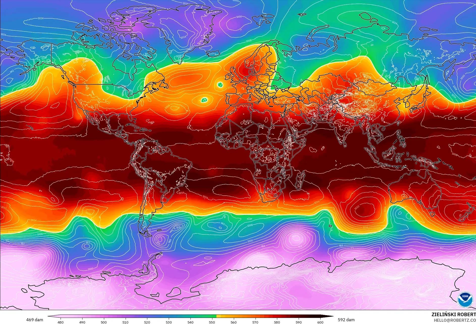 GFS model - Dünya, 500 hPa’da jeopotansiyel yükseklik