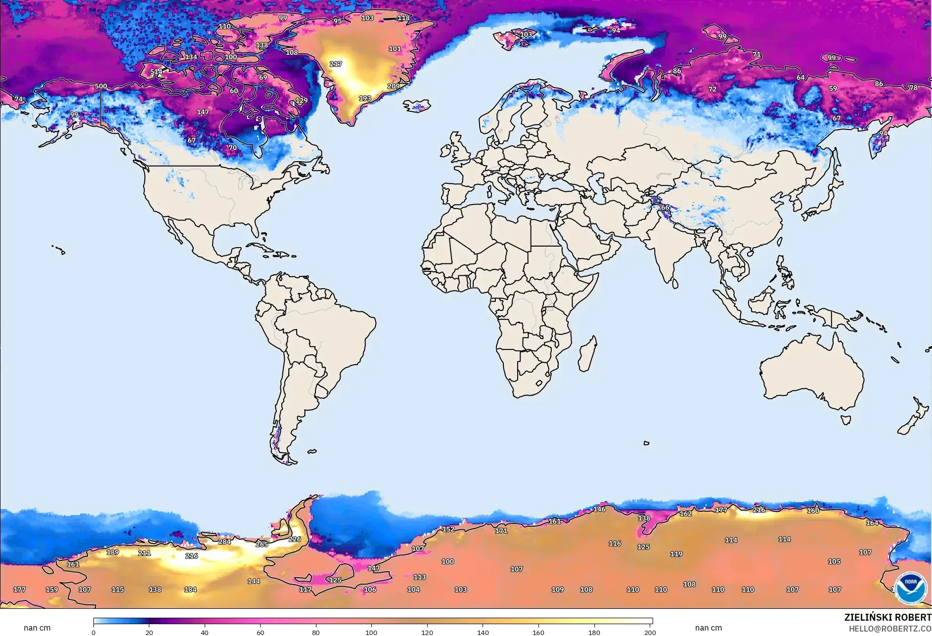 GFS model - Dünya, Kar Kalınlığı