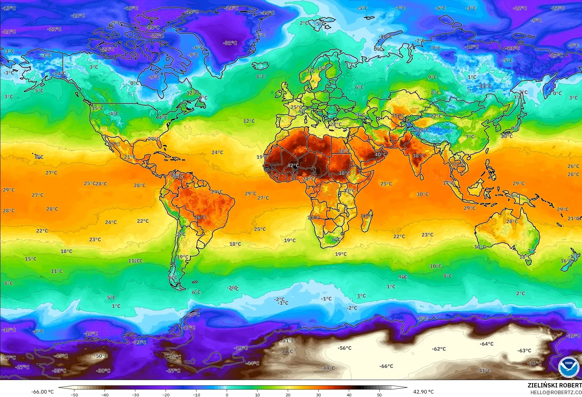 GFS model - Dünya, 2 m Sıcaklık