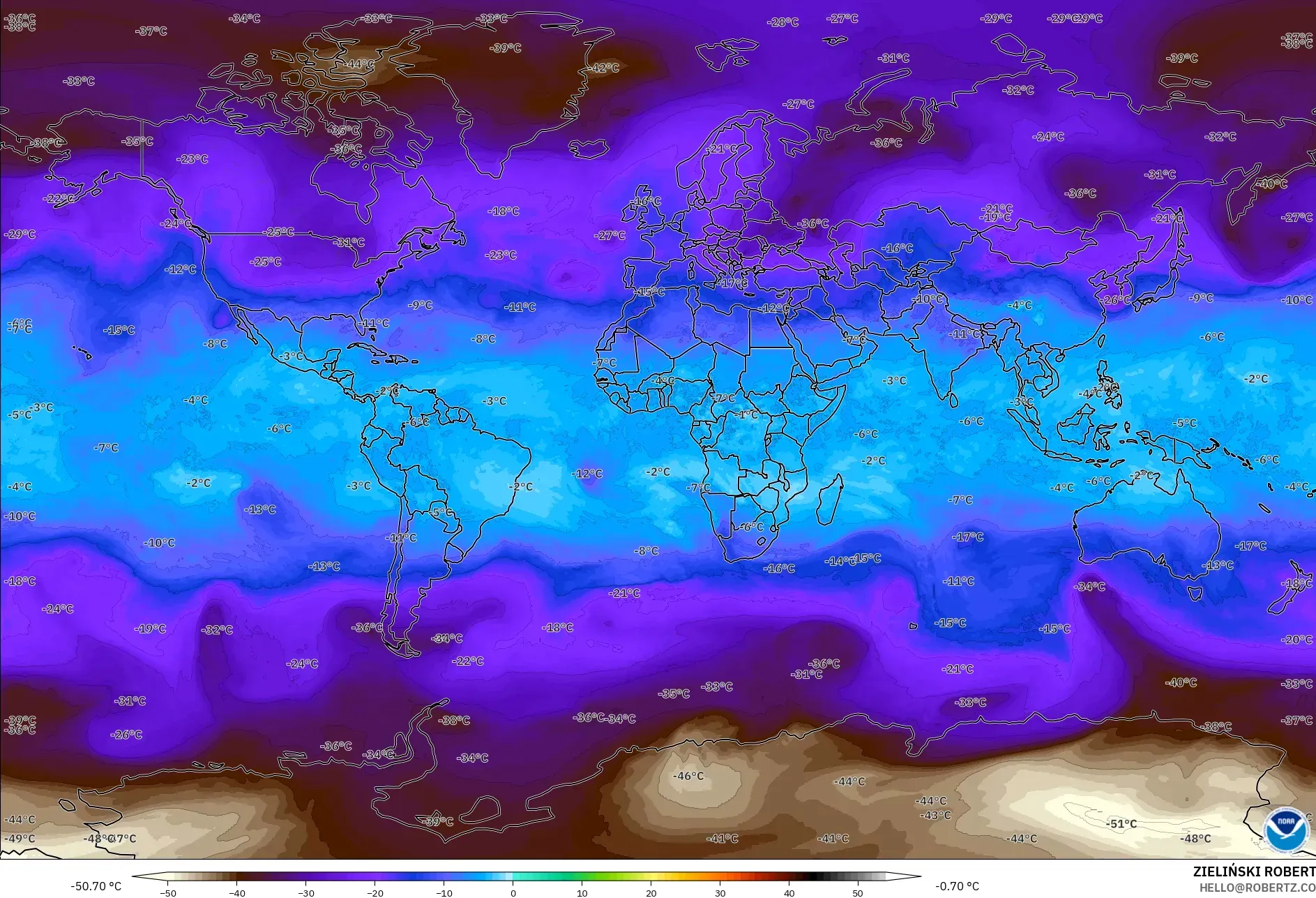 GFS model - Dünya, 500 hPa Sıcaklık
