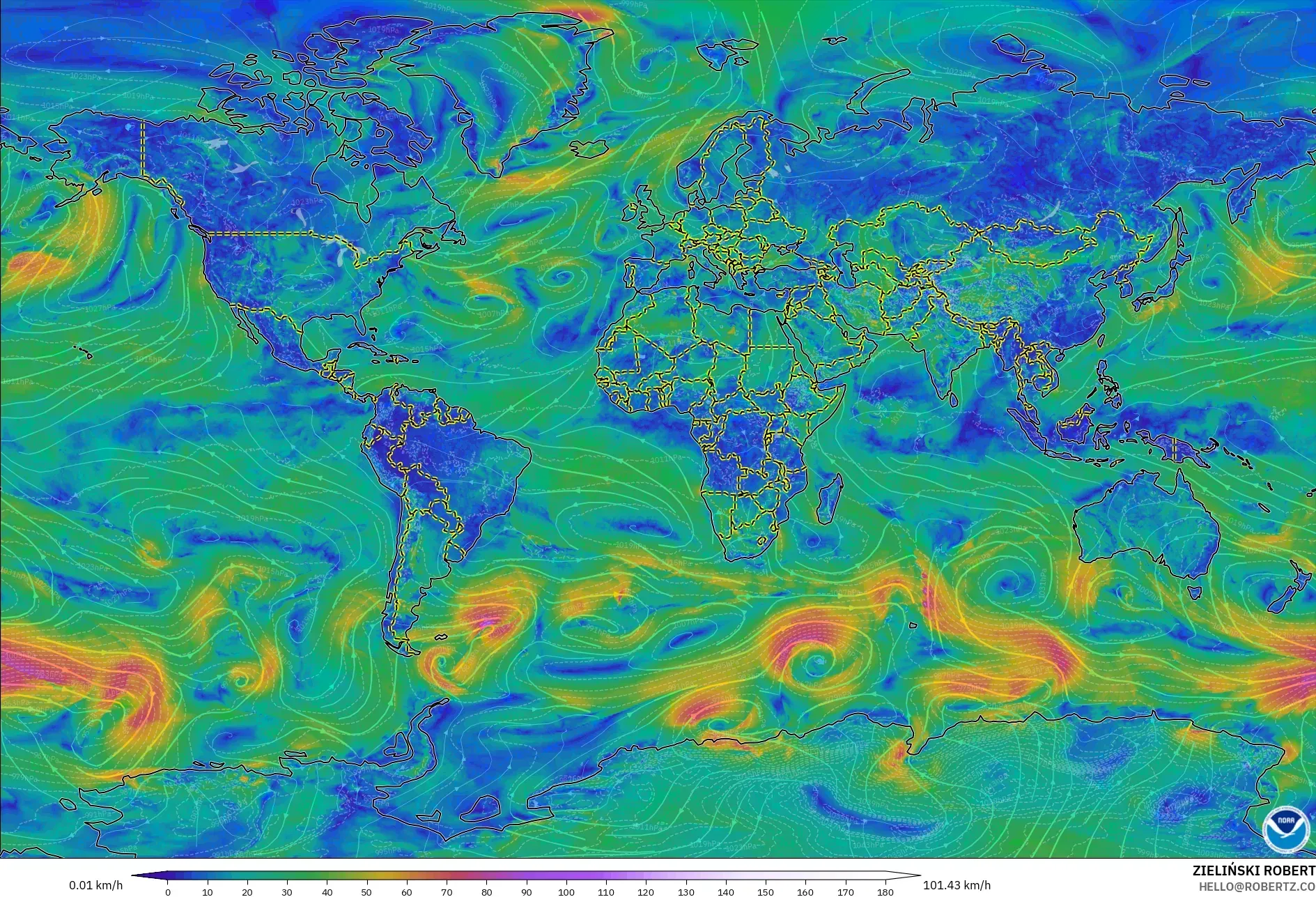 GFS model - Dünya, 10 m Rüzgâr