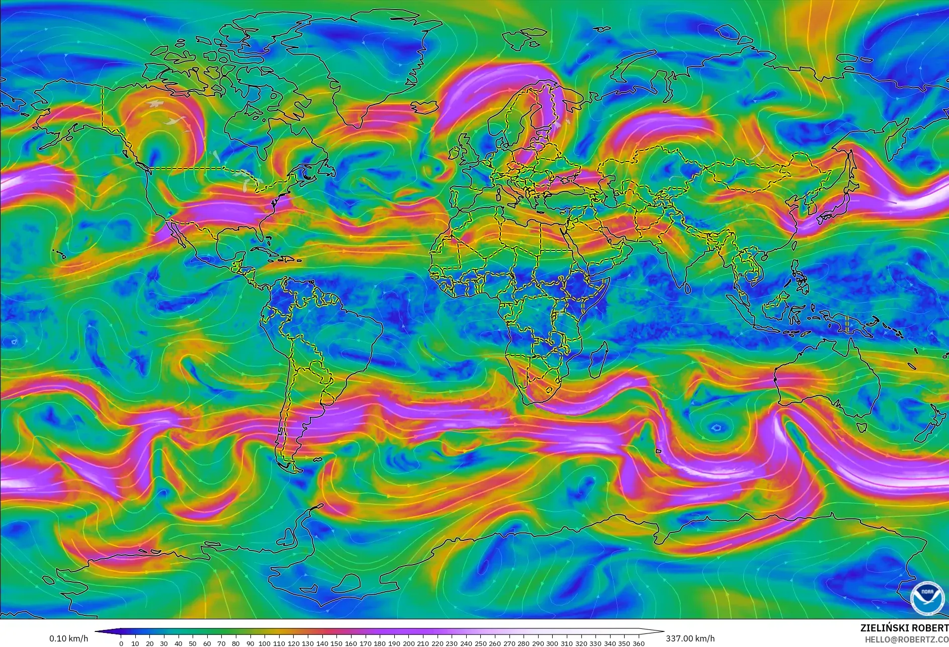 GFS model - Dünya, 300 hPa Rüzgârı (jet)
