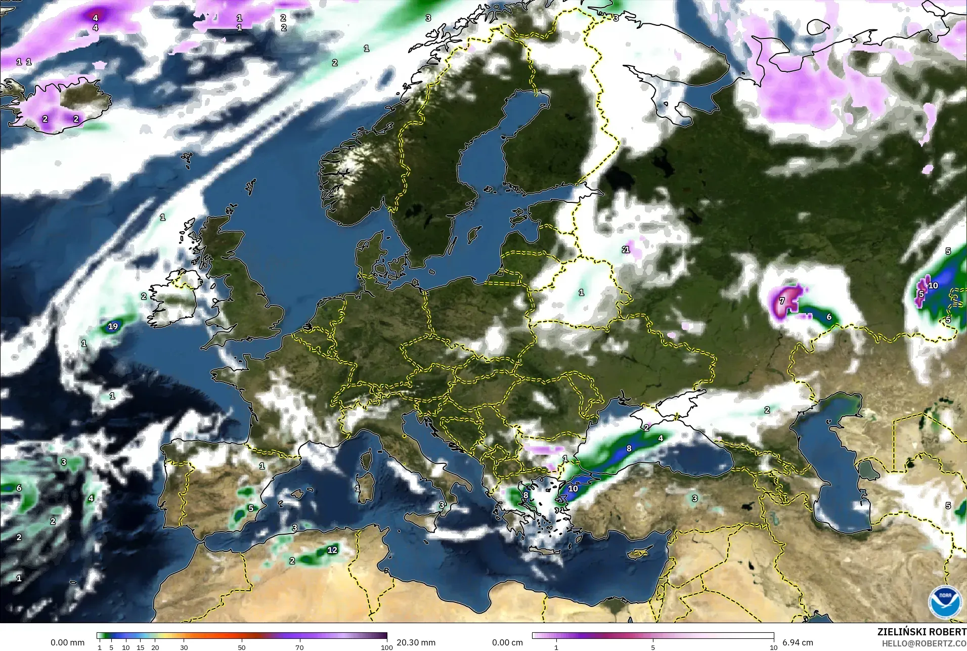 GFS model - Avrupa, Yağış, Bulut ve Basınç