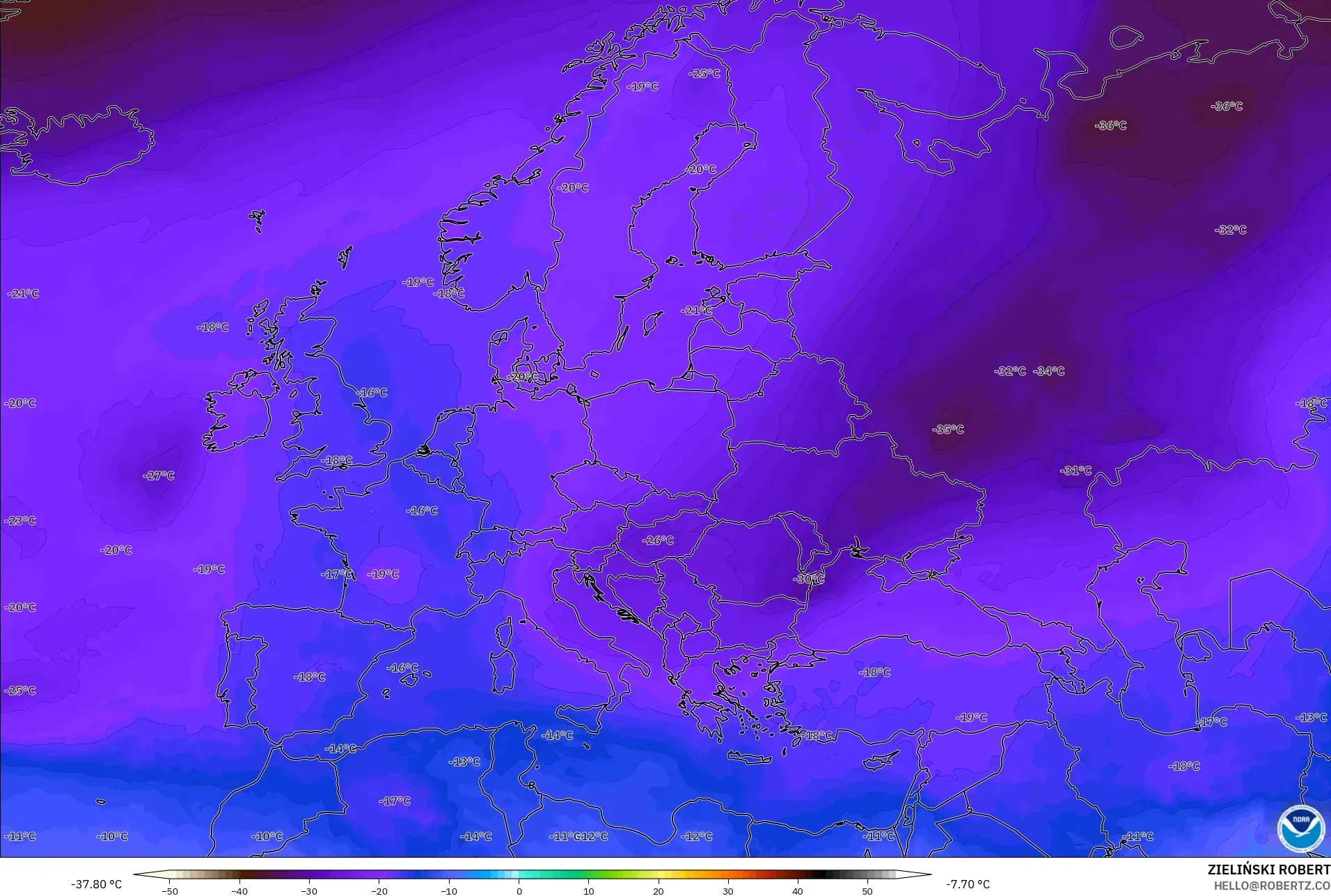 GFS model - Avrupa, 500 hPa Sıcaklık