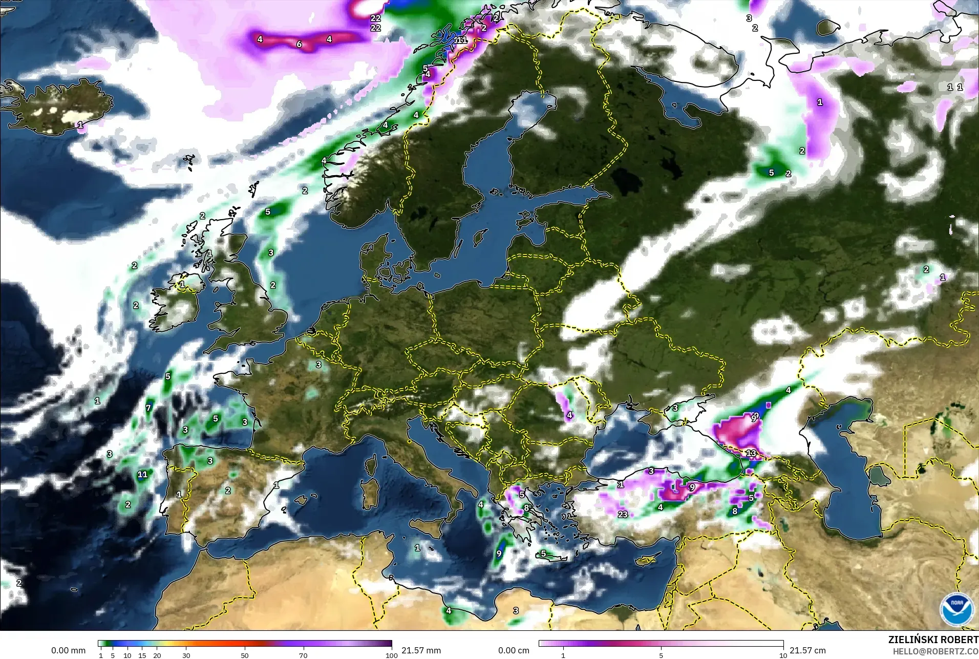 GFS model - Avrupa, Yağış, Bulut ve Basınç