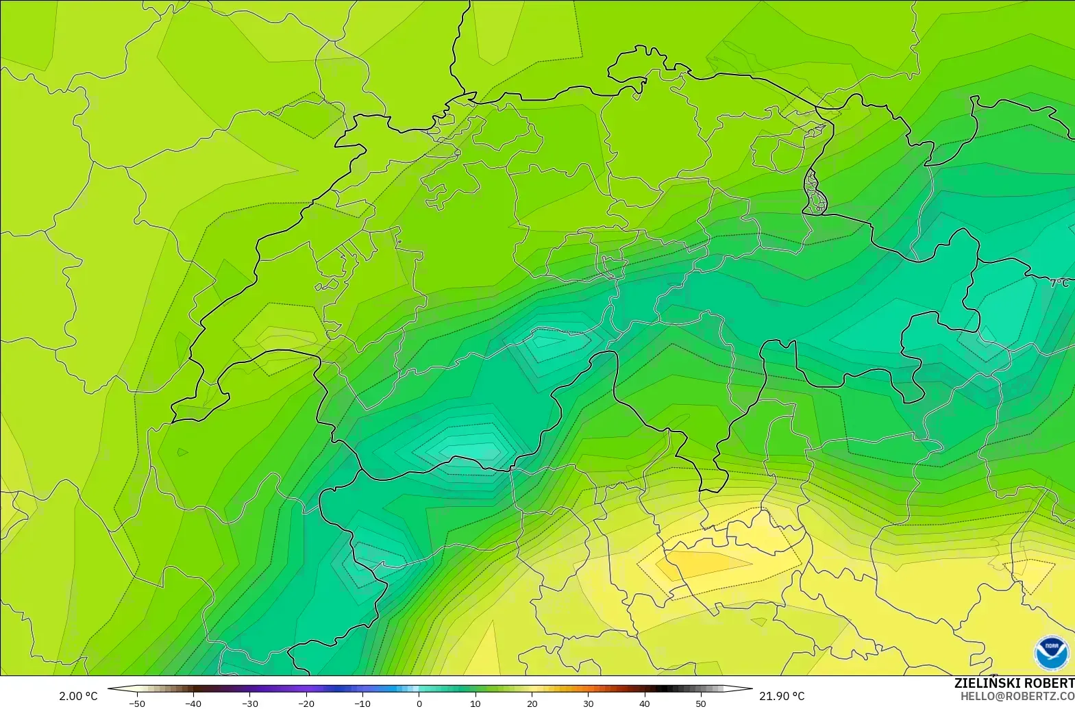 GFS model - İsviçre, 2 m Sıcaklık