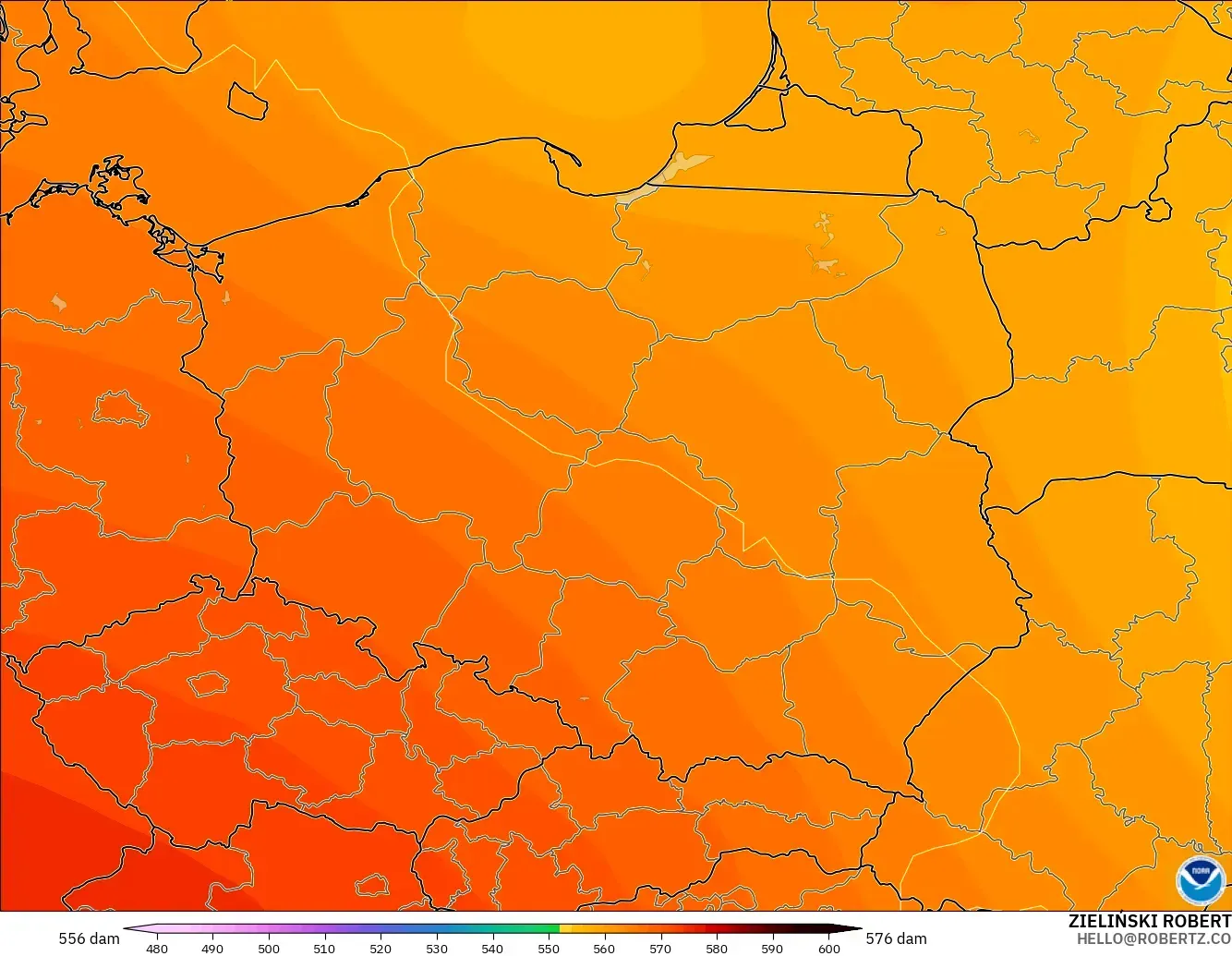 GFS model - Polonya, 500 hPa’da jeopotansiyel yükseklik