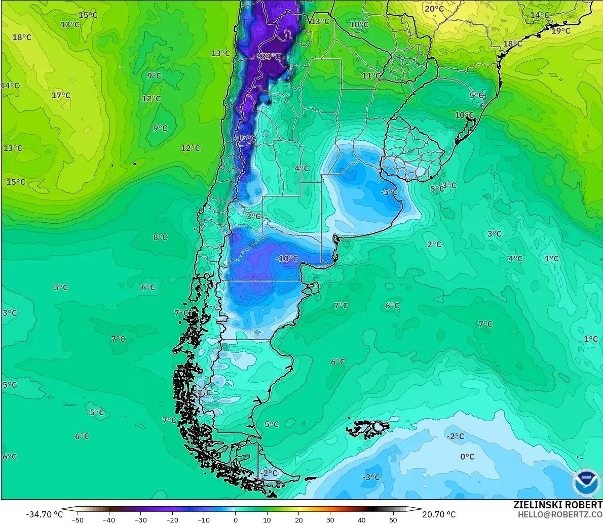 GFS model - Arjantin, 2 m Çiy Noktası
