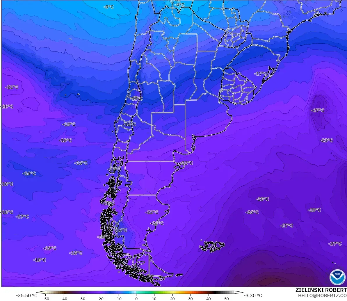 GFS model - Arjantin, 500 hPa Sıcaklık