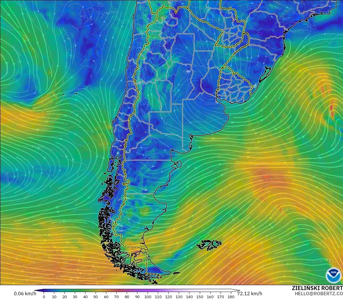 GFS model - Arjantin, 10 m Rüzgâr