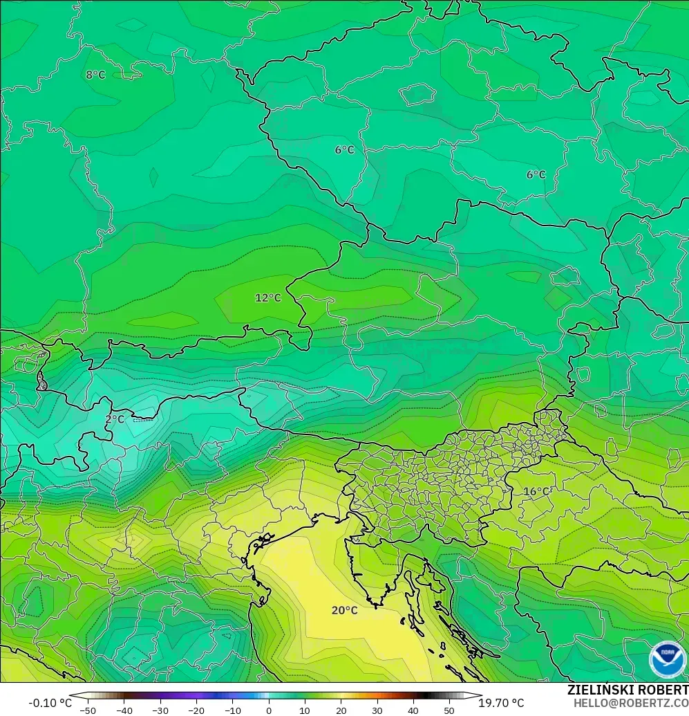 GFS model - Avusturya, 2 m Çiy Noktası