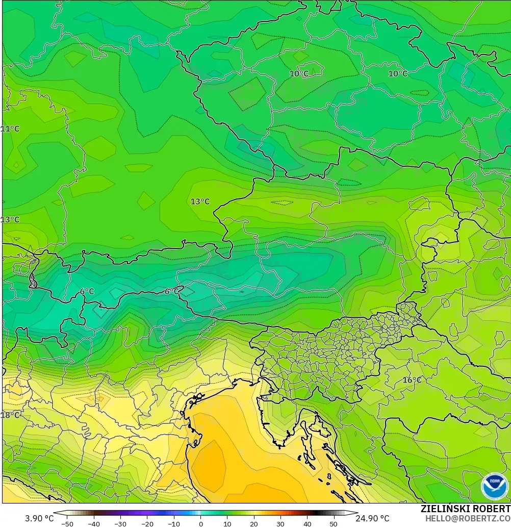GFS model - Avusturya, 2 m Sıcaklık